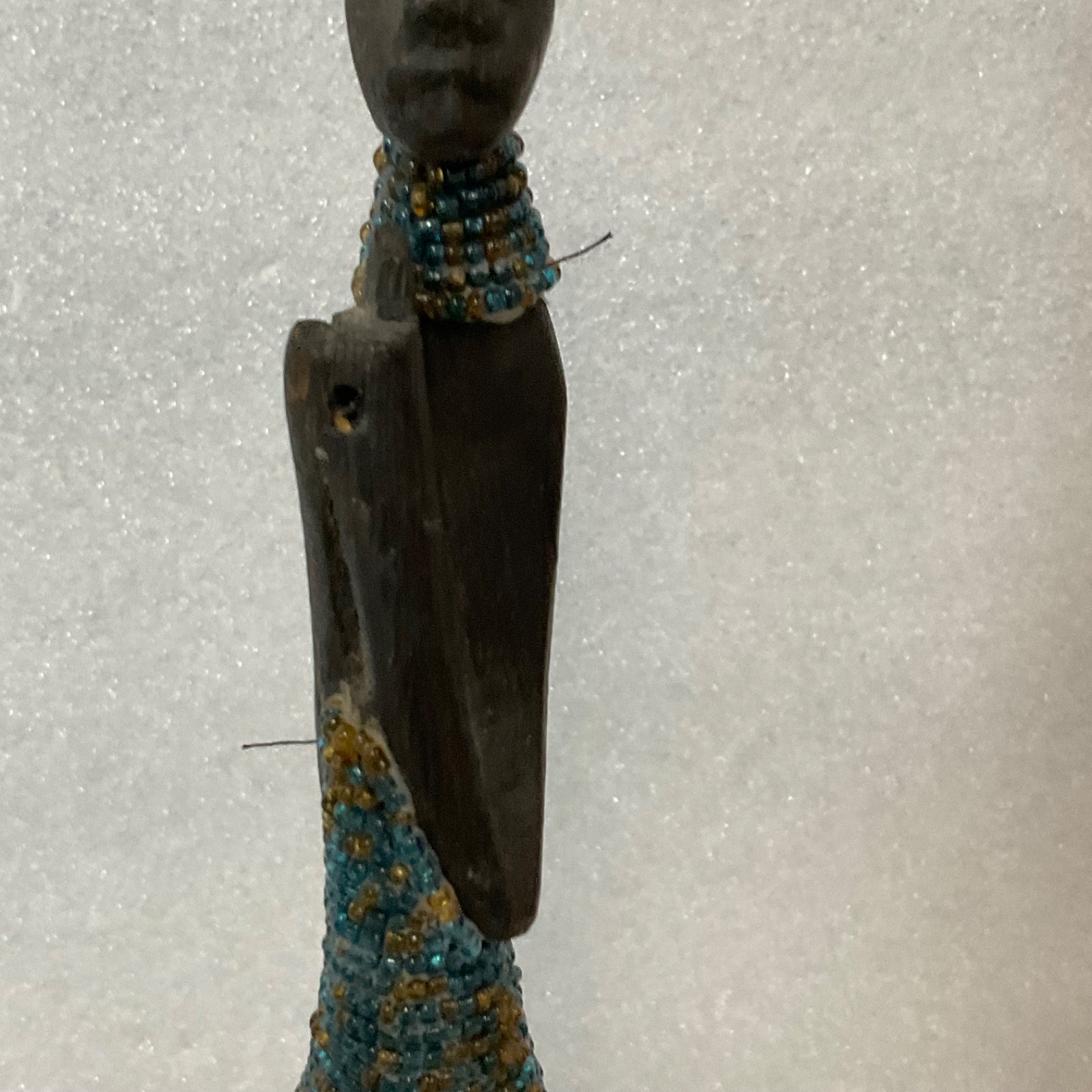 Beaded Carved Wood Figure Sculpture 12in on Wood Base - Image 16