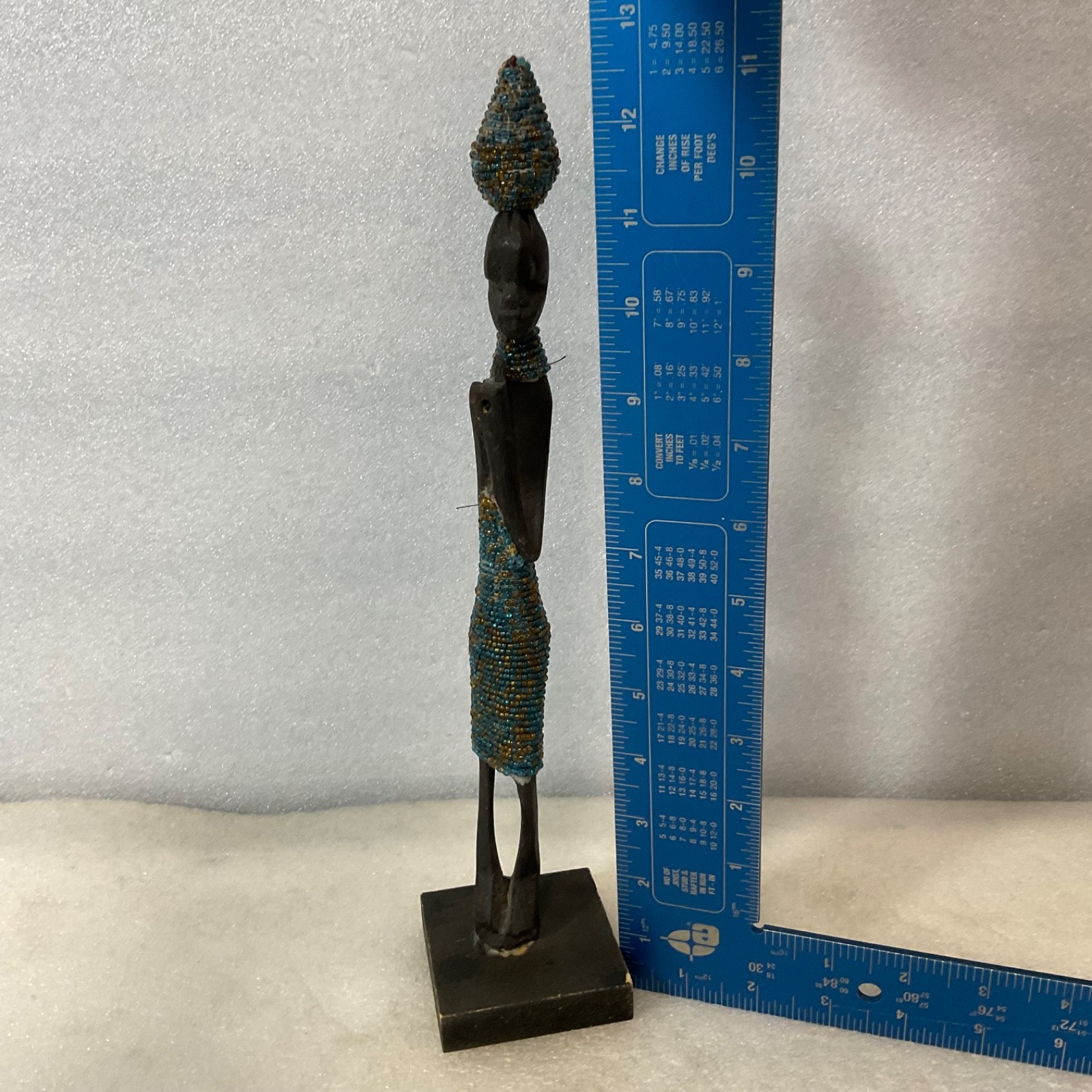 Beaded Carved Wood Figure Sculpture 12in on Wood Base - Image 17