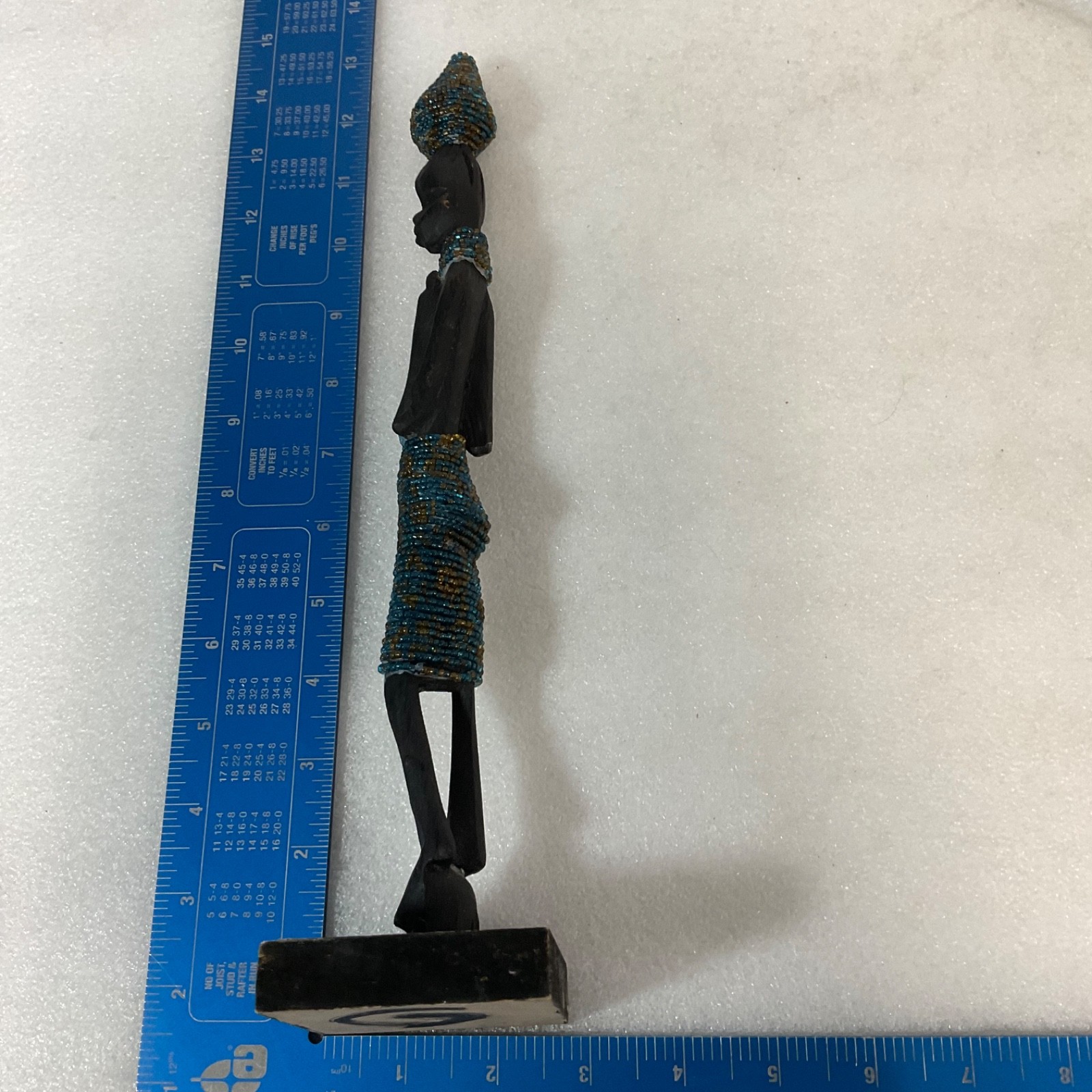 Beaded Carved Wood Figure Sculpture 12in on Wood Base - Image 20