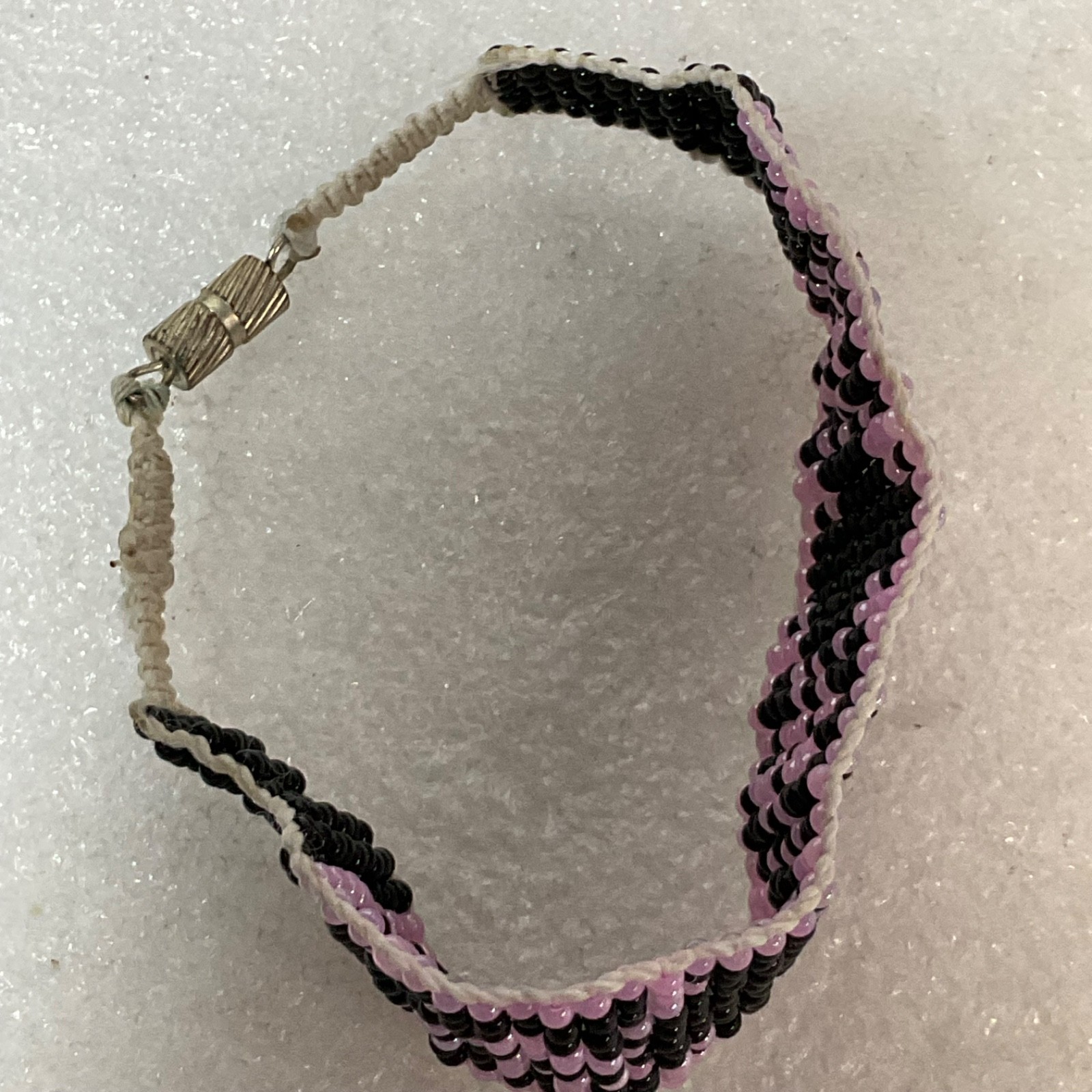 7.25in Beaded Bracelet Black Pink Handmade Tribal Pattern Jewelry - Image 6