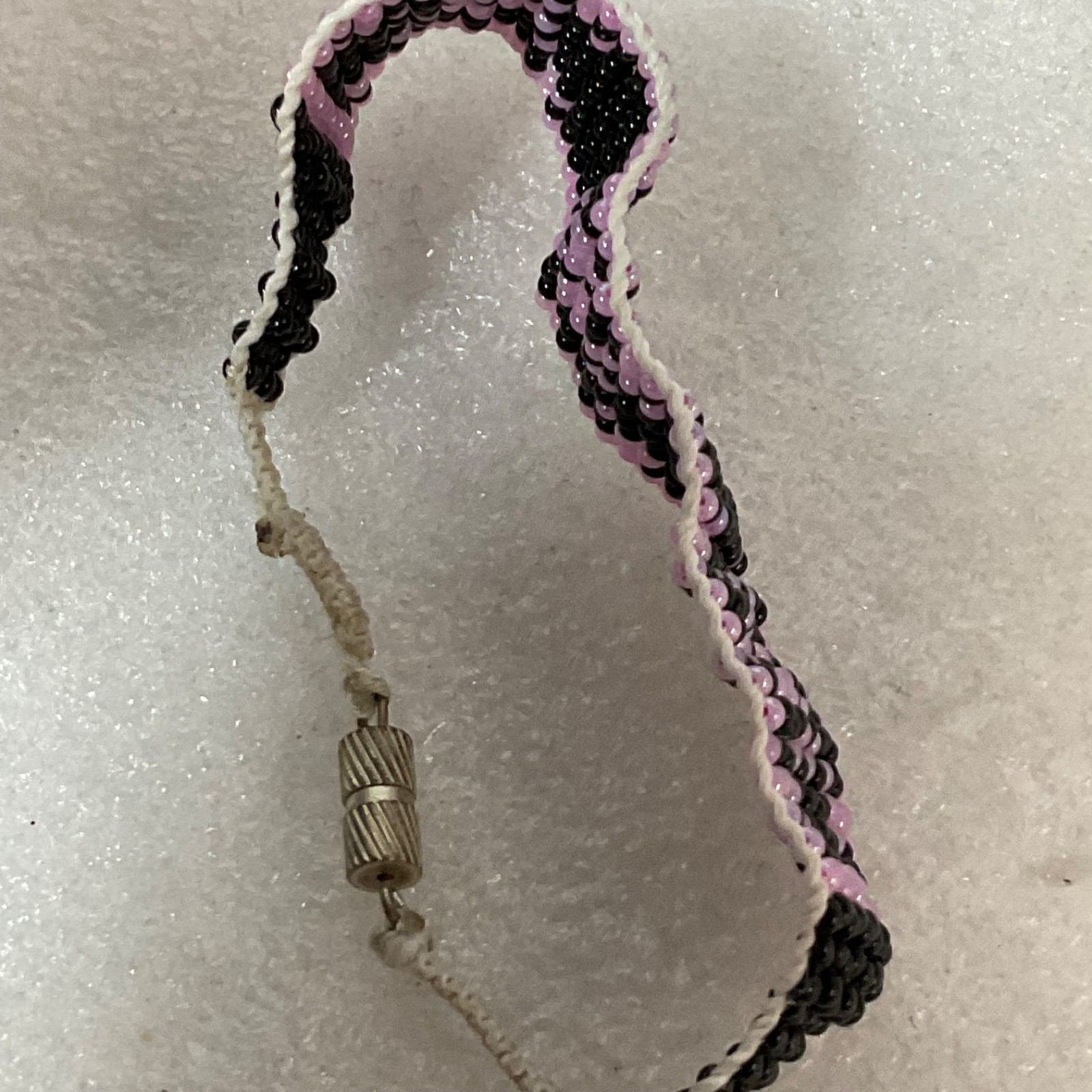 7.25in Beaded Bracelet Black Pink Handmade Tribal Pattern Jewelry - Image 7