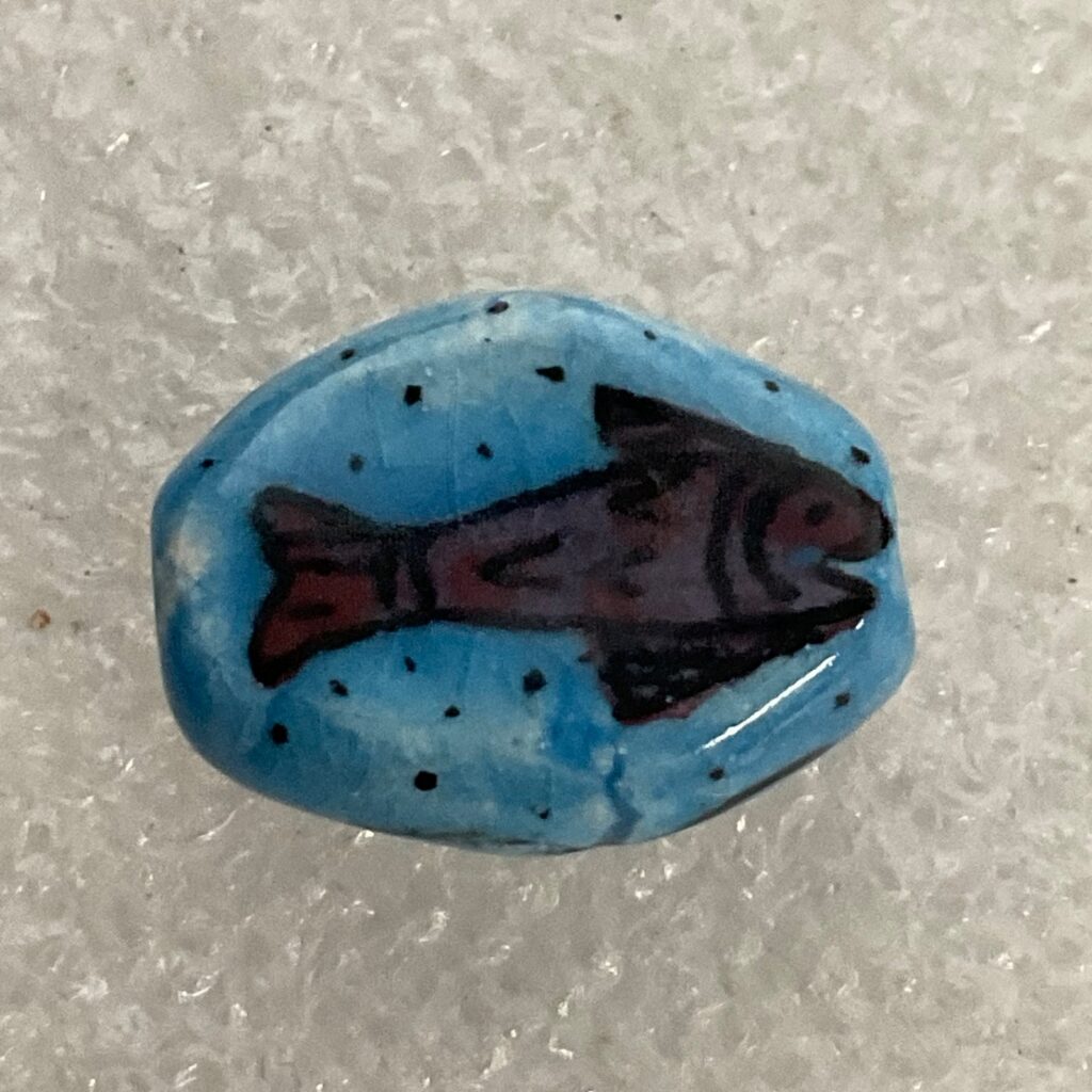 Hand Painted Ceramic Bead Blue Fish Design 16.3g Artisan Jewelry Making - Image 1