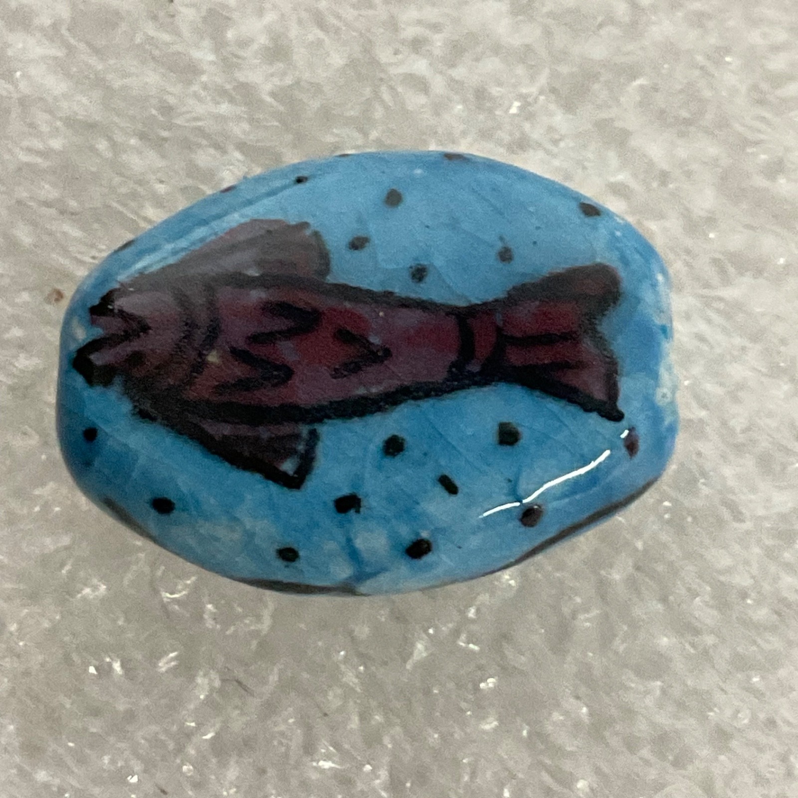 Hand Painted Ceramic Bead Blue Fish Design 16.3g Artisan Jewelry Making - Image 2