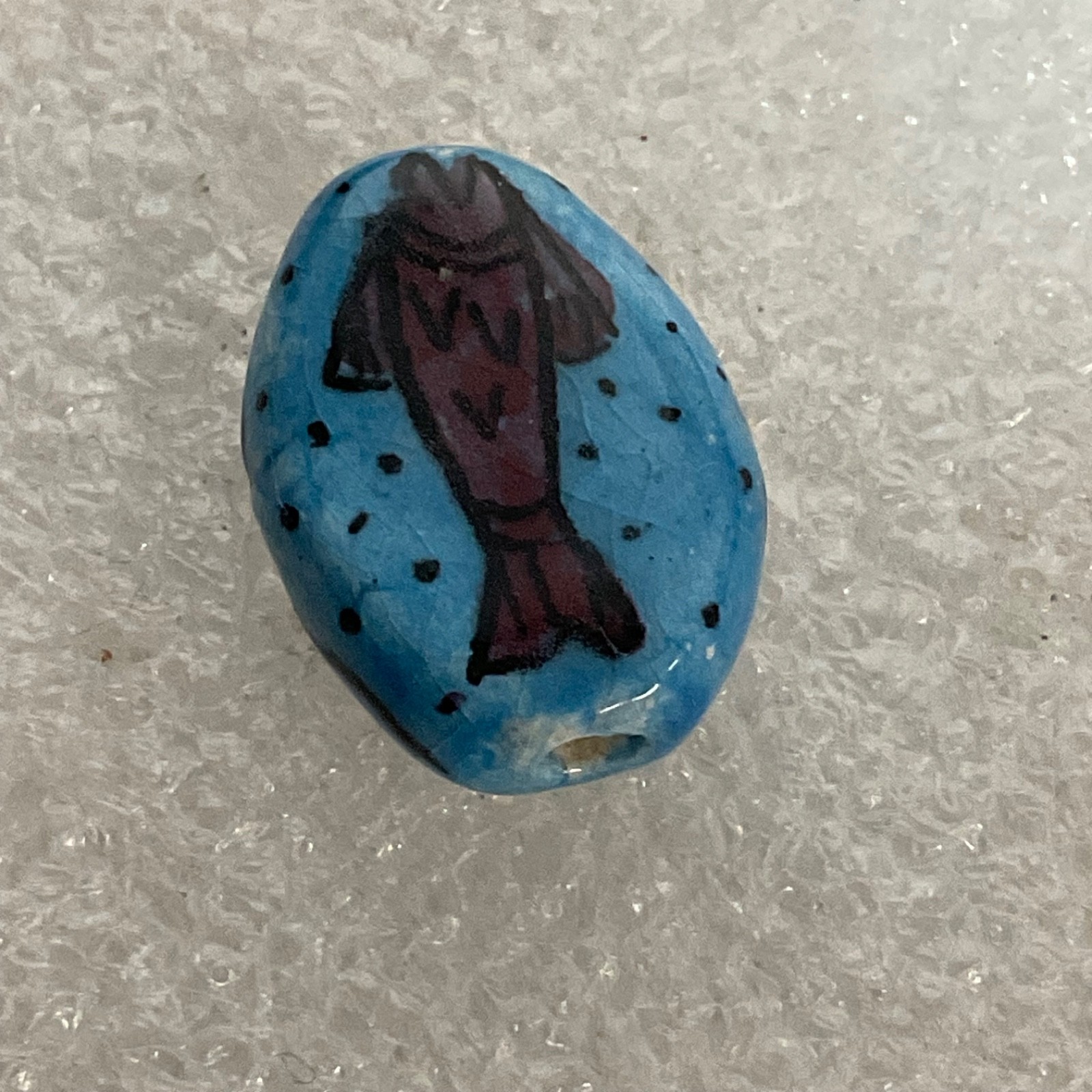 Hand Painted Ceramic Bead Blue Fish Design 16.3g Artisan Jewelry Making - Image 3