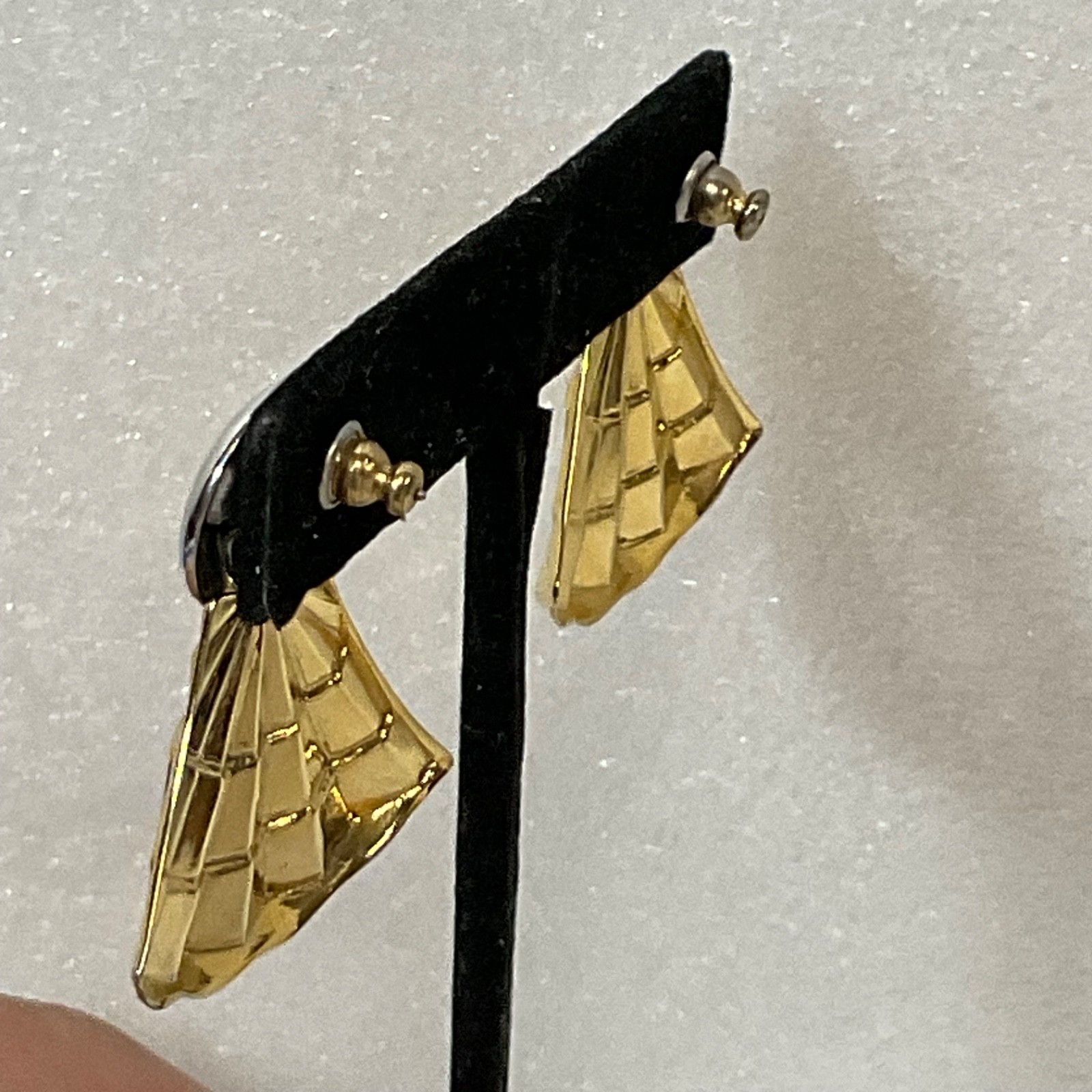 Vintage Gold Silver Tone Fan Earrings Geometric Statement Post Studs 8.24g 1.5in - Image 5
