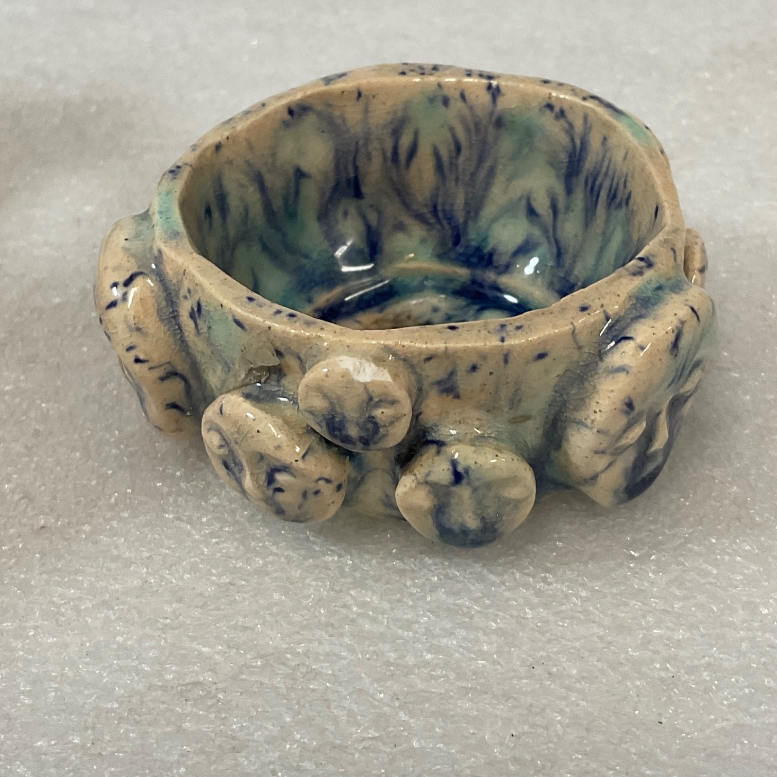 Signed Studio Ceramic Incense Bowl Face Motif 2.75in - Image 2