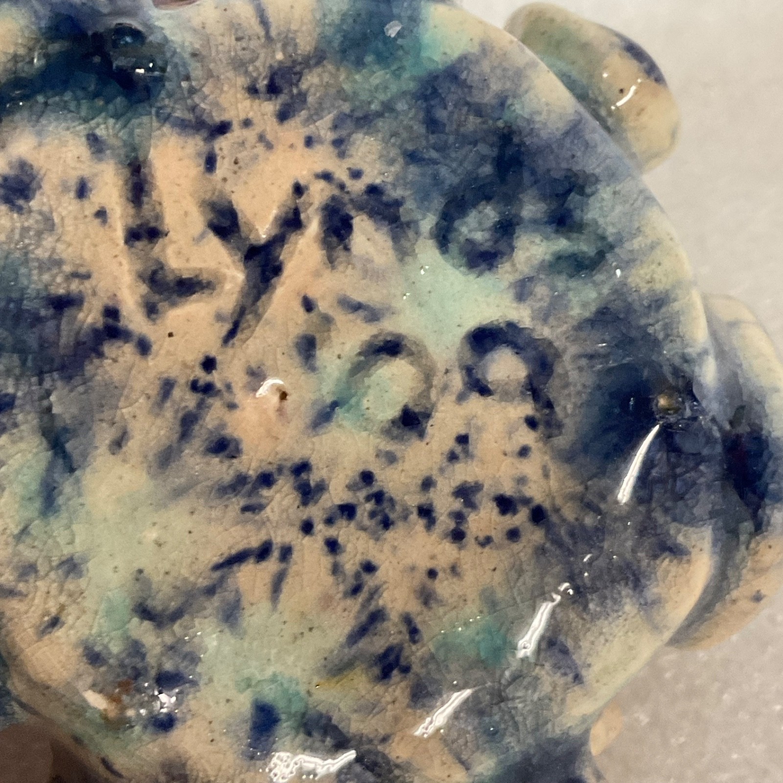 Signed Studio Ceramic Incense Bowl Face Motif 2.75in - Image 6