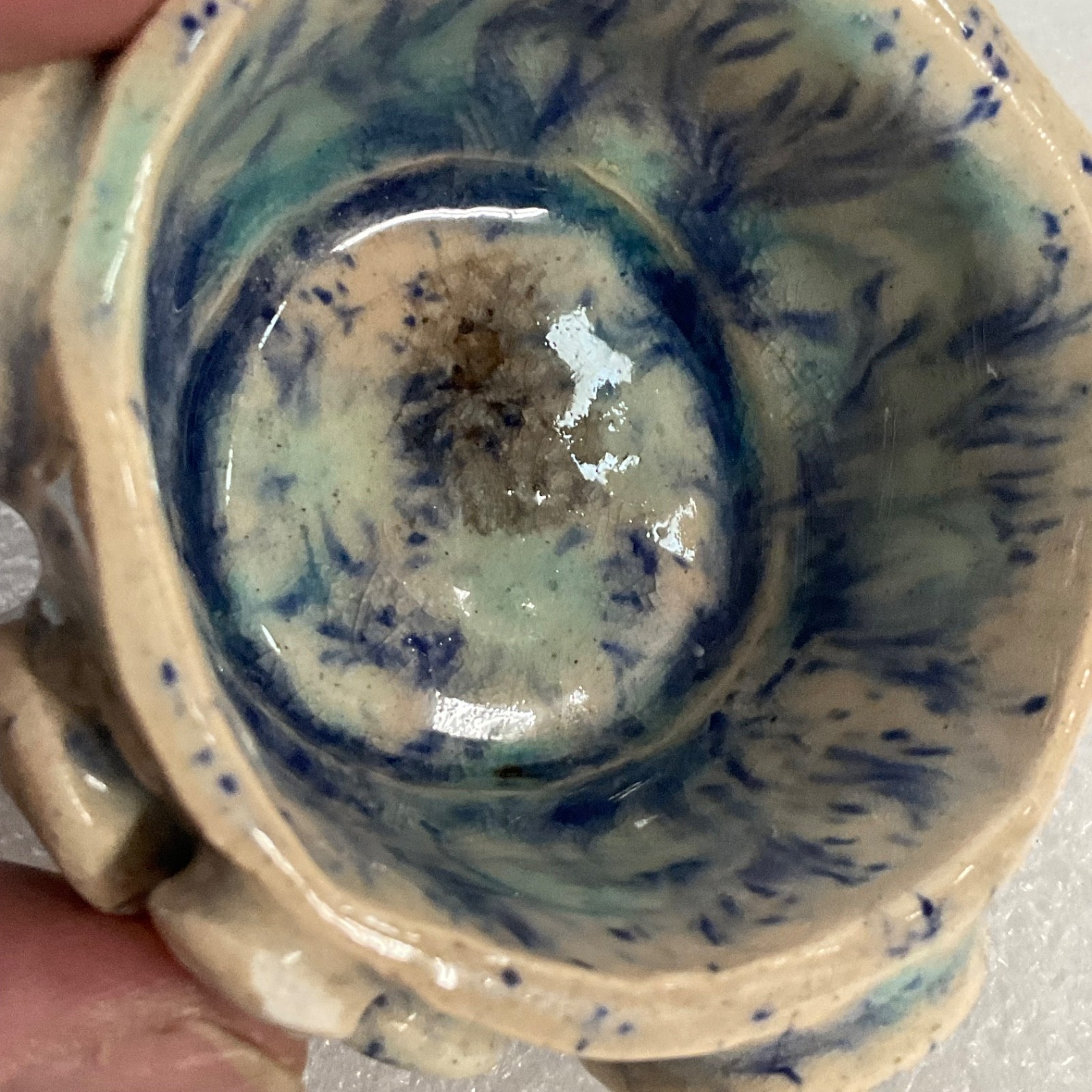 Signed Studio Ceramic Incense Bowl Face Motif 2.75in - Image 7