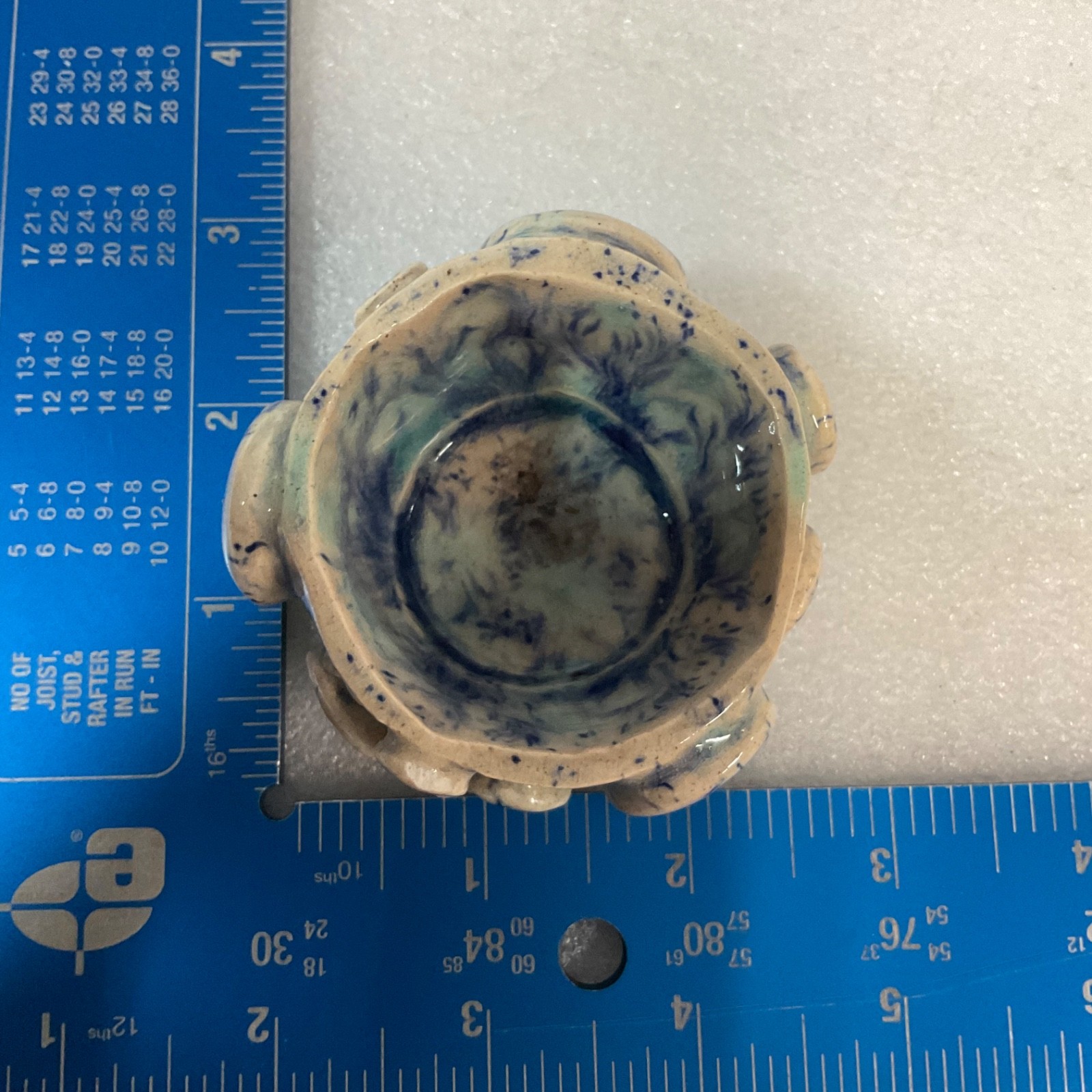 Signed Studio Ceramic Incense Bowl Face Motif 2.75in - Image 8