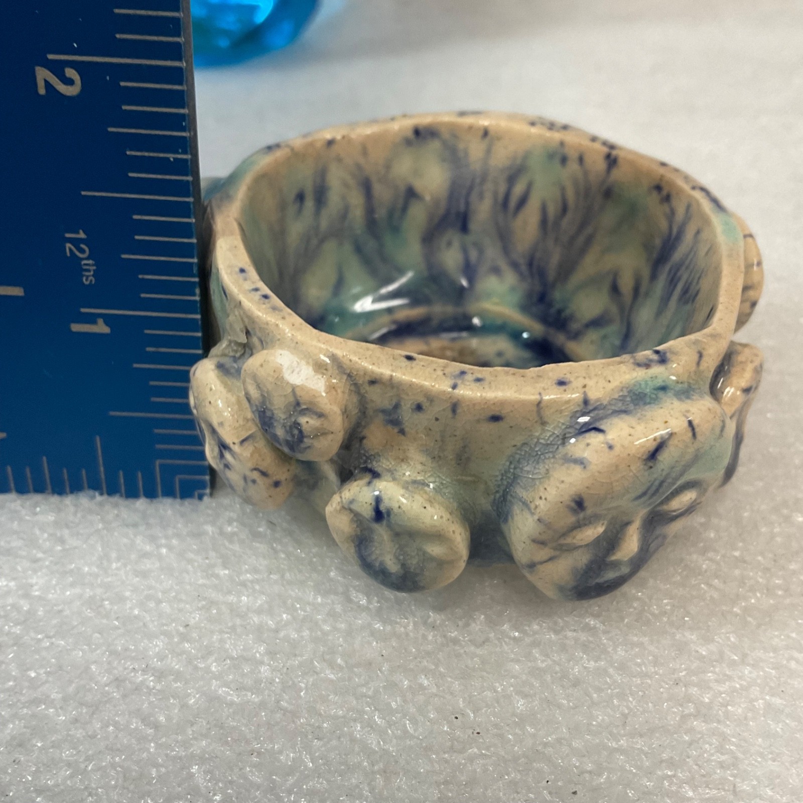Signed Studio Ceramic Incense Bowl Face Motif 2.75in - Image 9