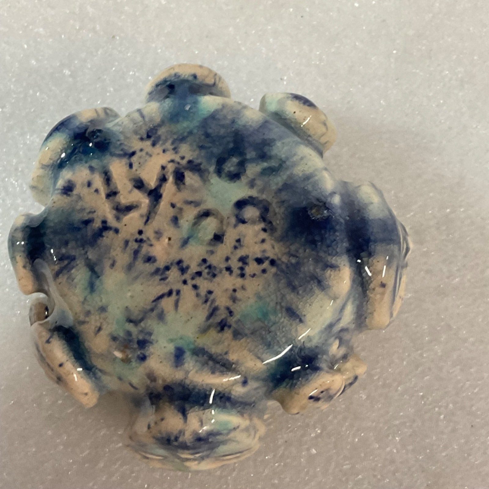 Signed Studio Ceramic Incense Bowl Face Motif 2.75in - Image 5