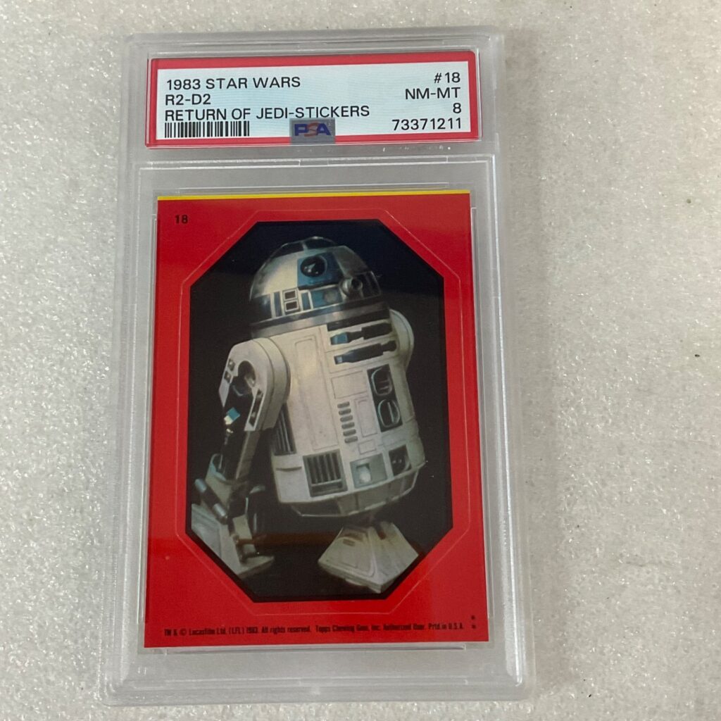 Star Wars 1983 Return Jedi R2-D2 Red Boarder Sticker Card #18 PSA8 CERT#73371211 - Image 1