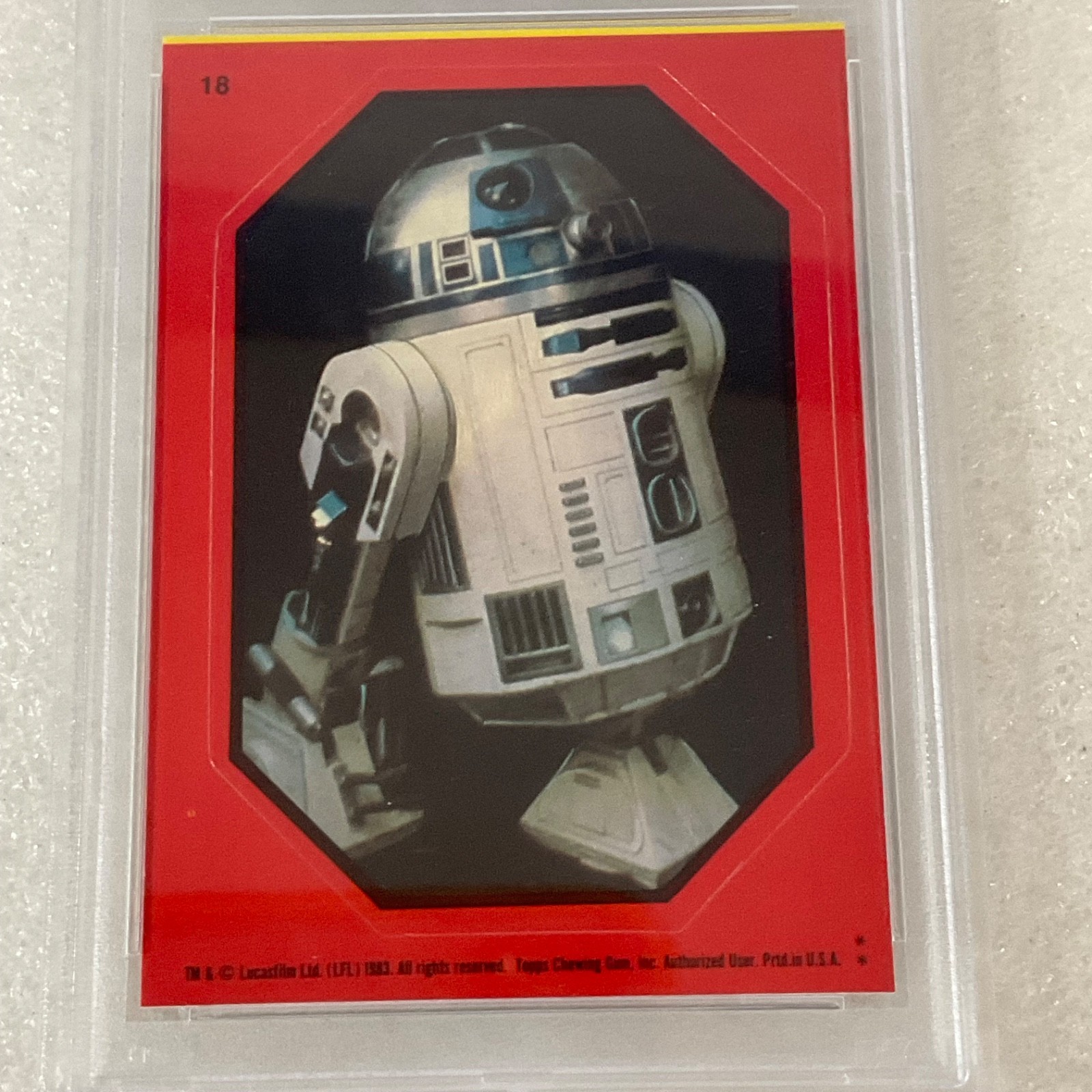 Star Wars 1983 Return Jedi R2-D2 Red Boarder Sticker Card #18 PSA8 CERT#73371211 - Image 3