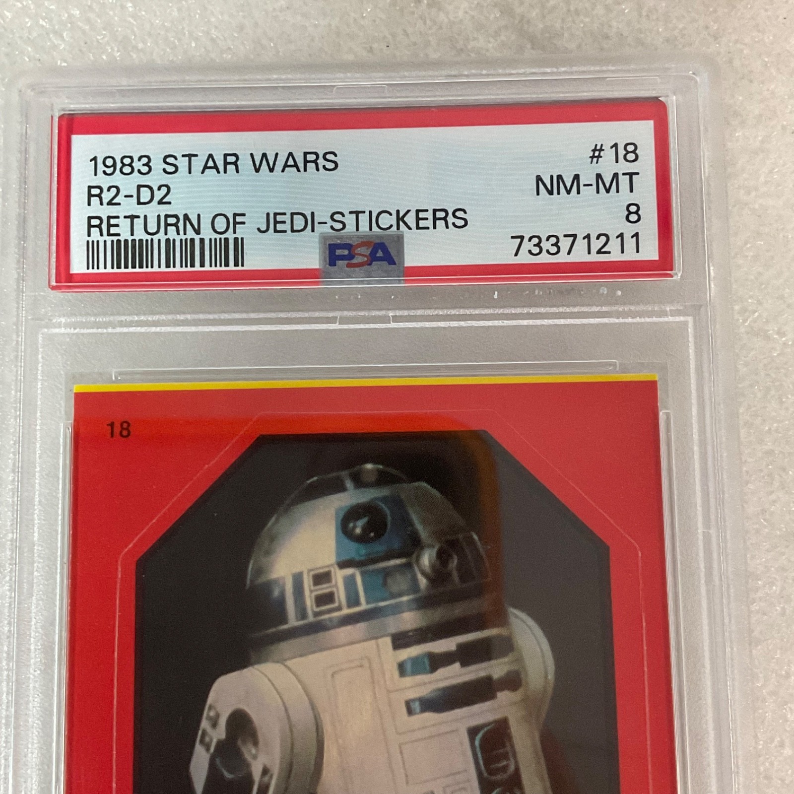 Star Wars 1983 Return Jedi R2-D2 Red Boarder Sticker Card #18 PSA8 CERT#73371211 - Image 2
