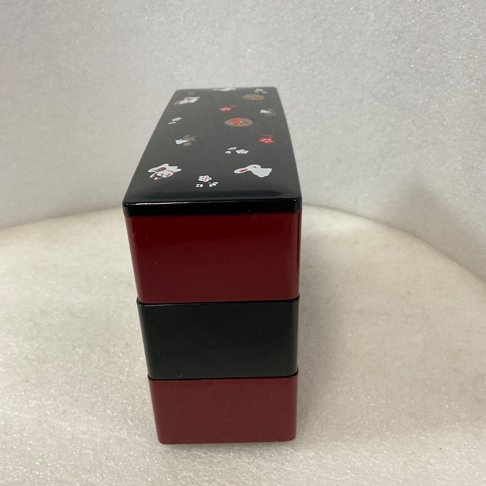 Japanese Style 3 Tier Bento Box Trinket Box Red Black Rabbit Cat 6.5in - Image 3