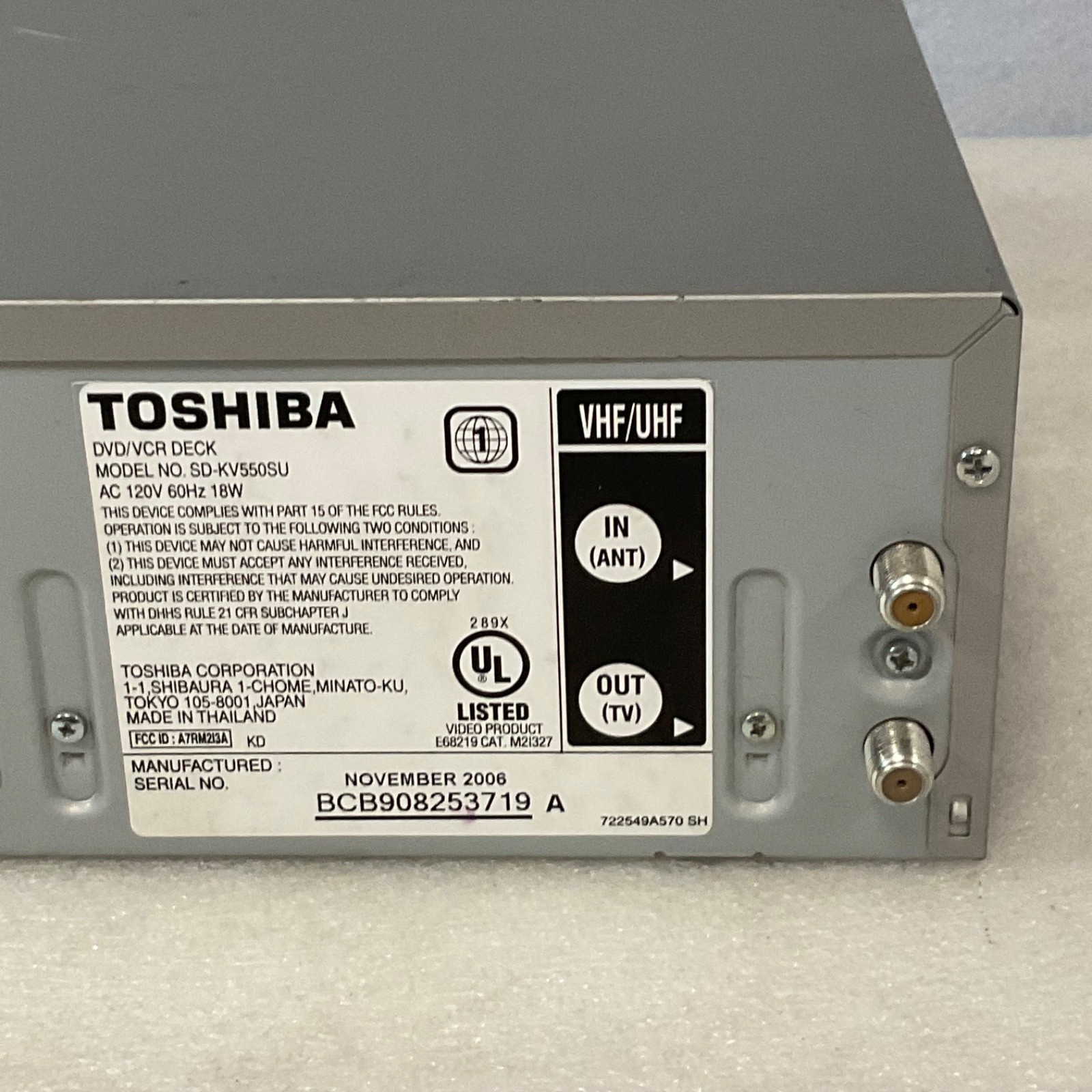 Toshiba SD-KV550SU DVD VCR Combo With Remote For Parts Not Working - Image 7