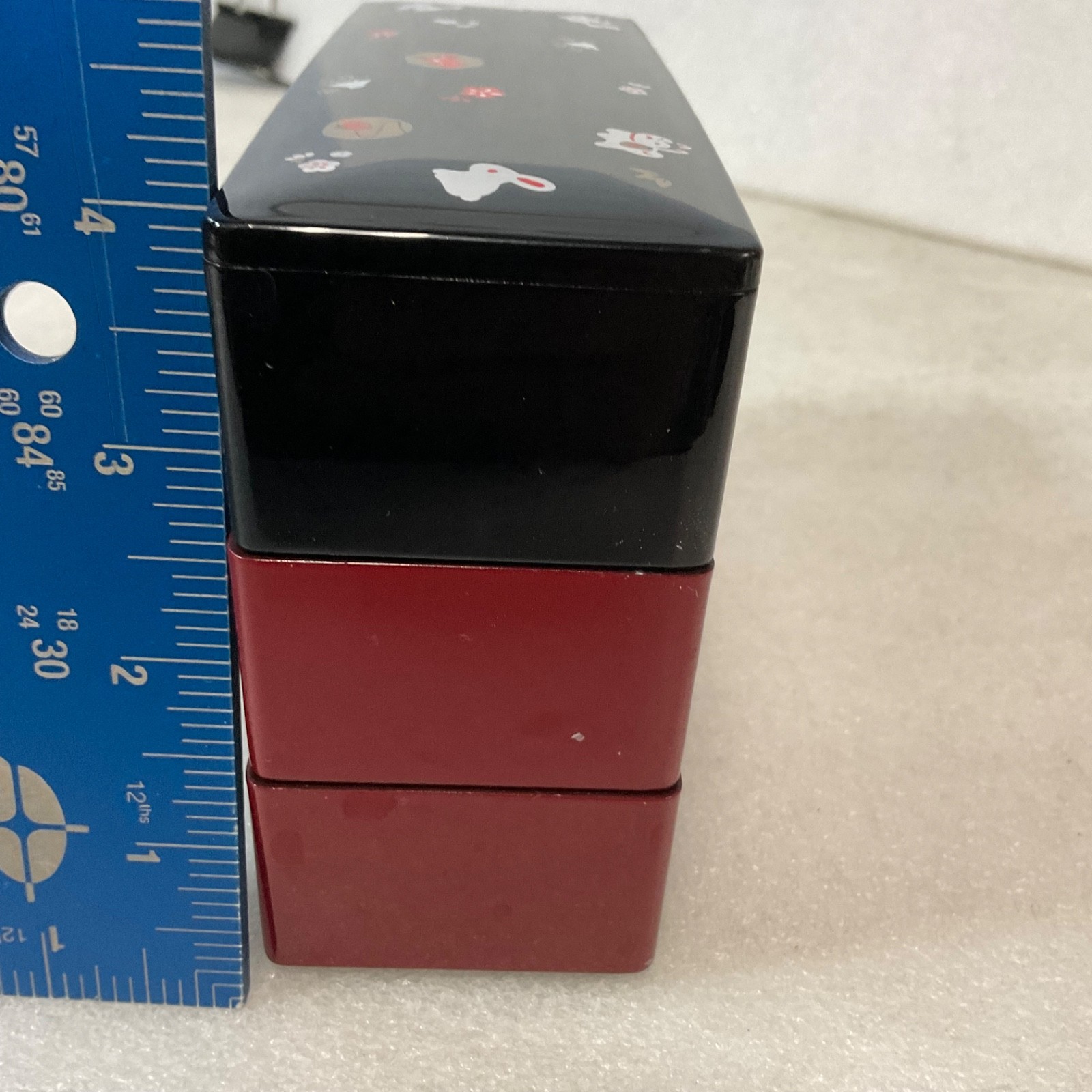 Japanese Style 3 Tier Bento Box Trinket Box Red Black Rabbit Cat 6.5in - Image 14