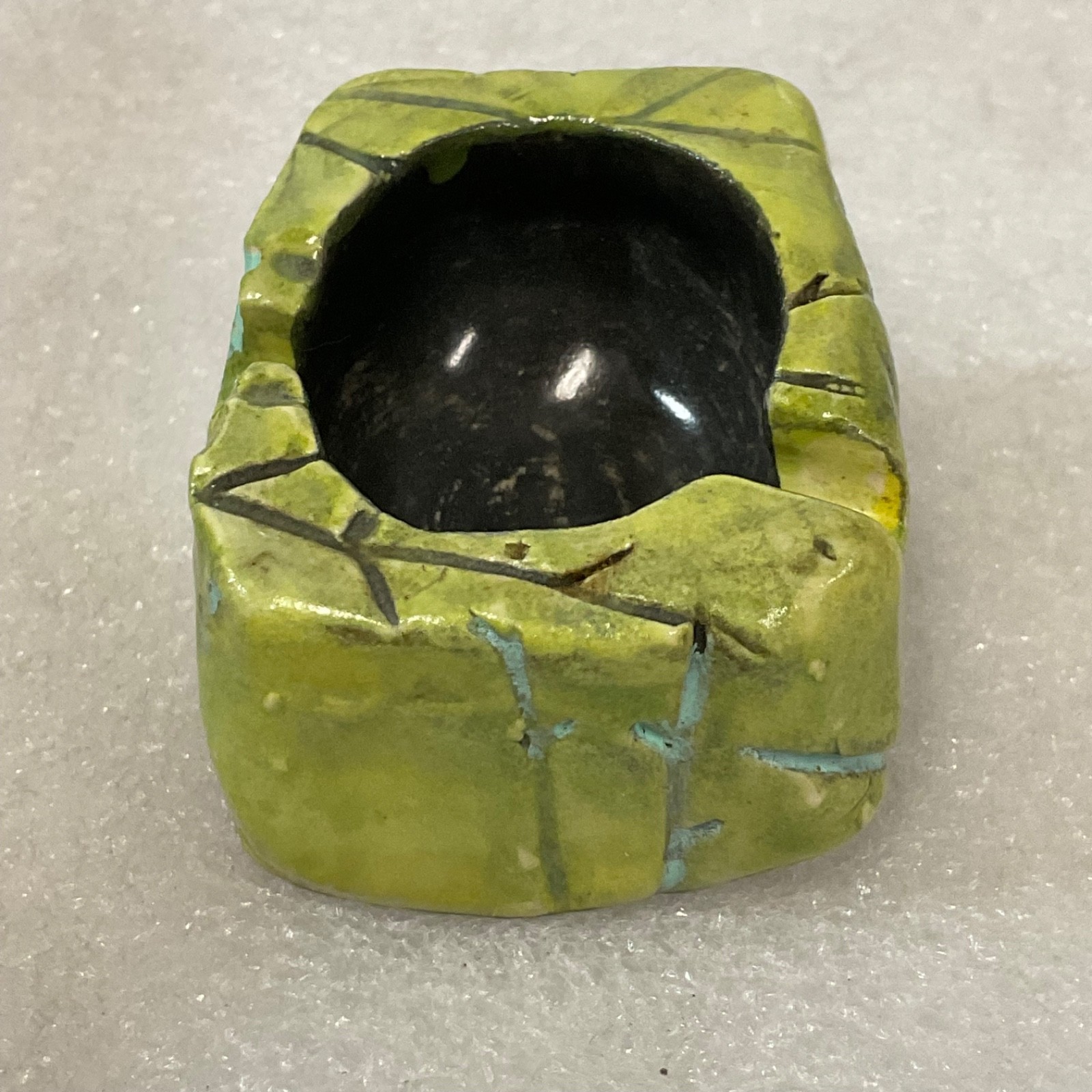 Signed Ceramic Incense Burner Green Black 2.25in Studio Pottery - Image 1