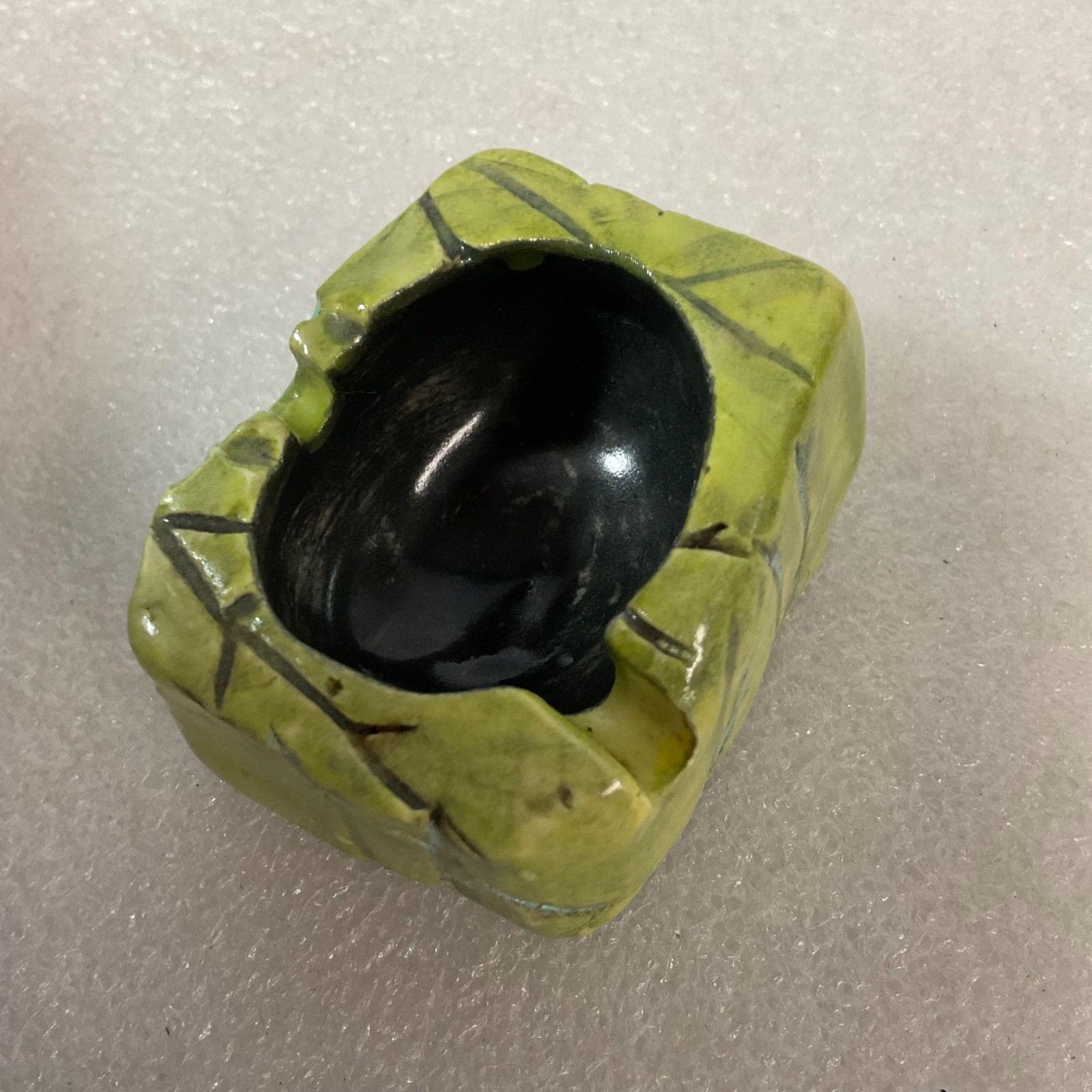 Signed Ceramic Incense Burner Green Black 2.25in Studio Pottery - Image 2