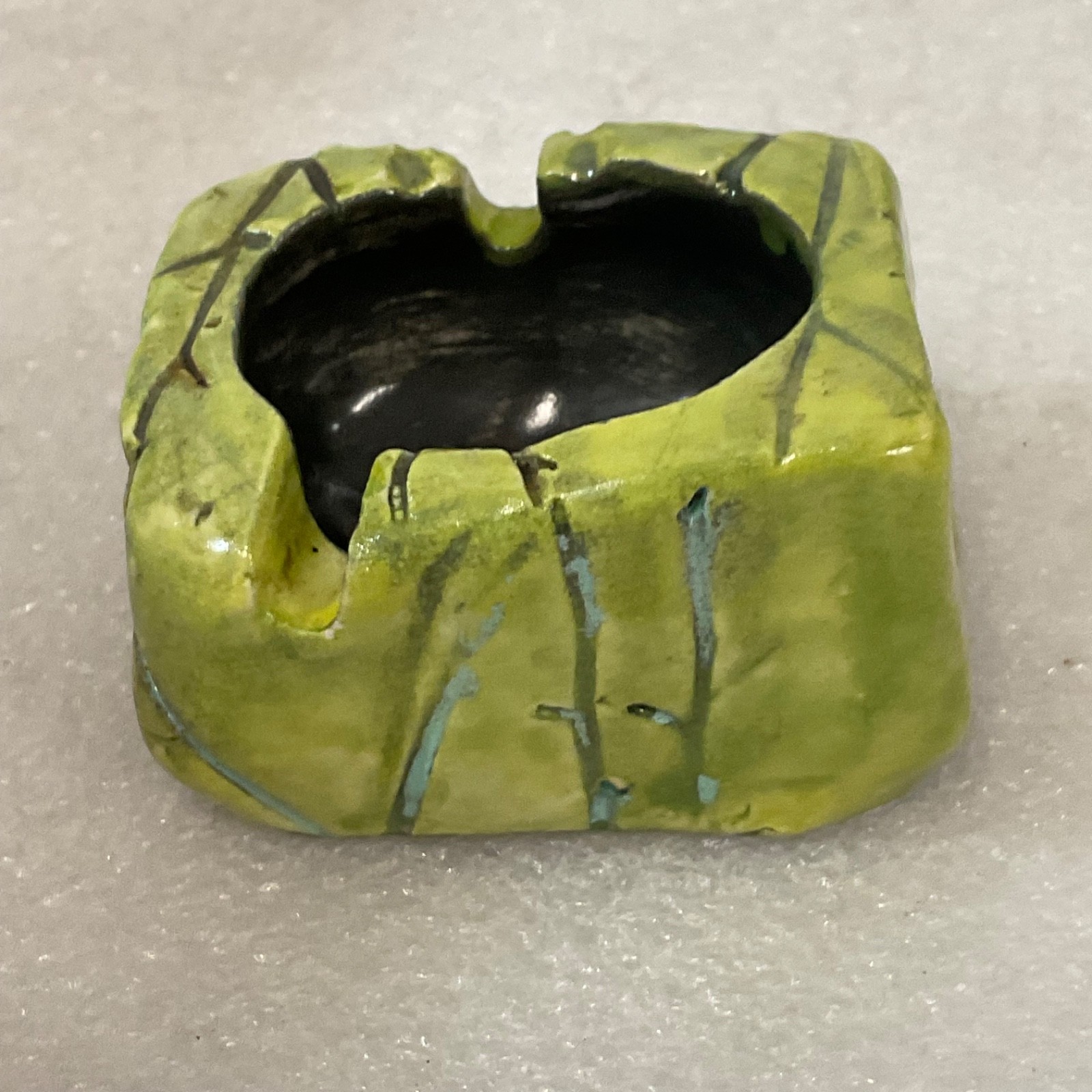 Signed Ceramic Incense Burner Green Black 2.25in Studio Pottery - Image 3
