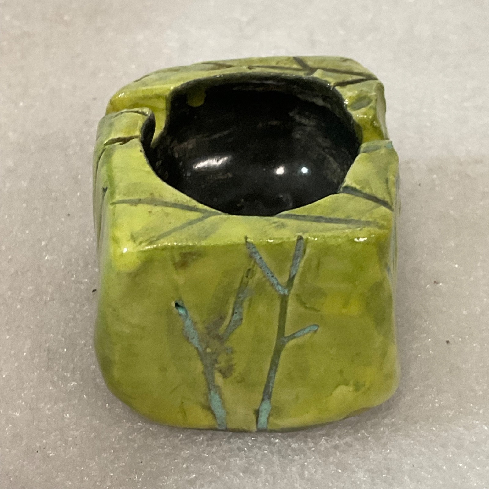 Signed Ceramic Incense Burner Green Black 2.25in Studio Pottery - Image 4