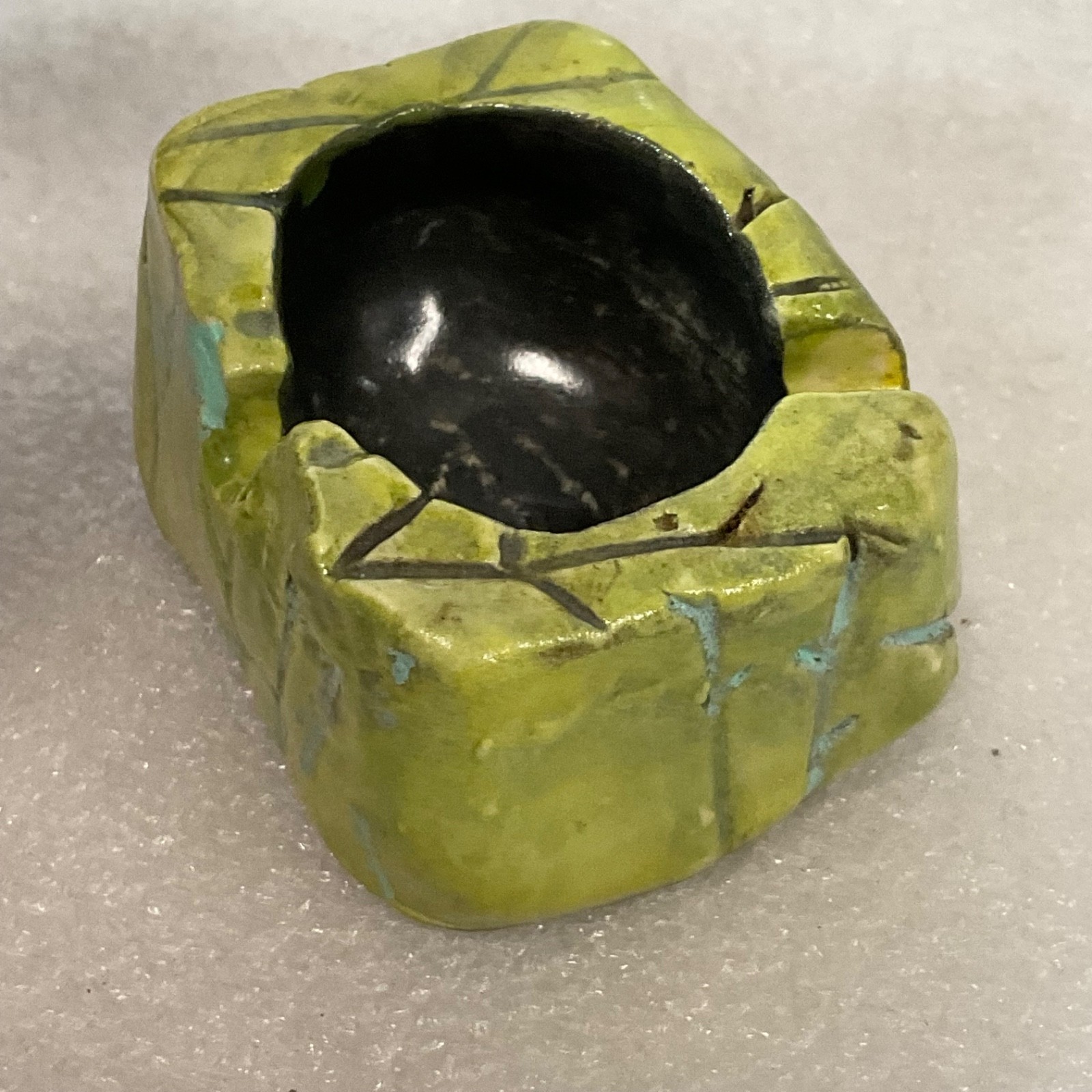 Signed Ceramic Incense Burner Green Black 2.25in Studio Pottery - Image 7
