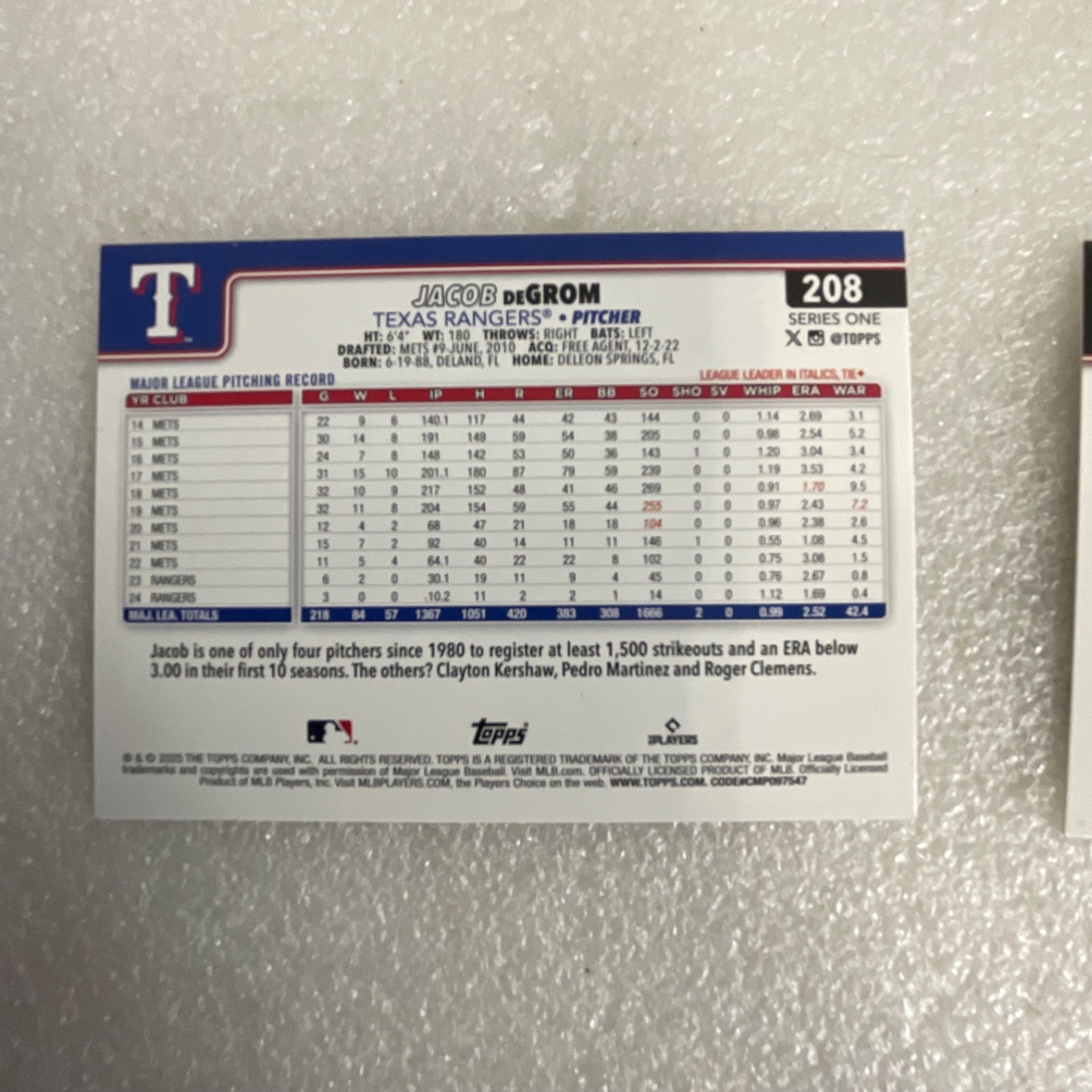 2025 Topps Series 1 Baseball 10 Card Lot deGrom Olson Turang Stott - Image 13