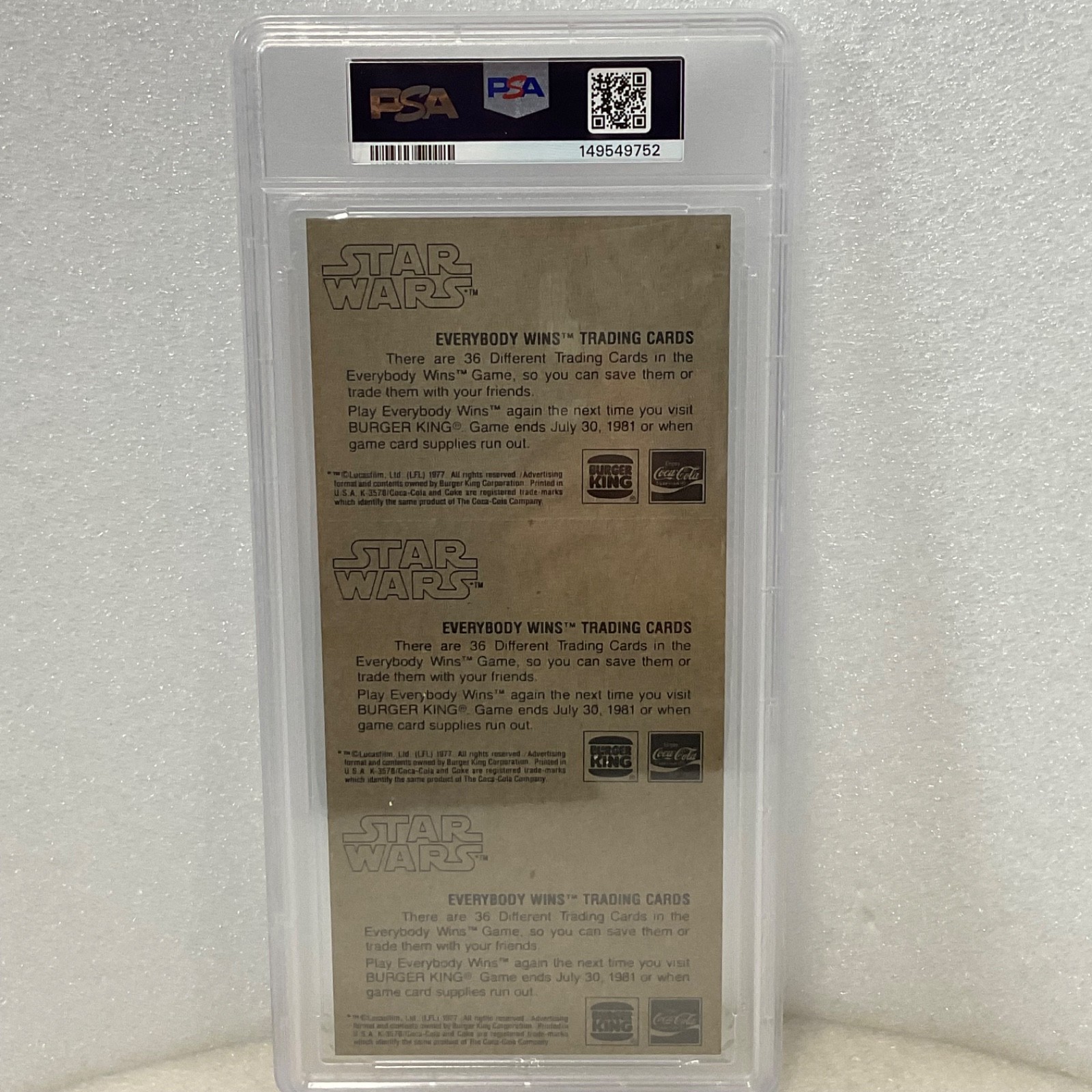 1980 Star Wars Burger King Space Raid R2-D2 3-Panel PSA 5 CERT#149549752 - Image 2