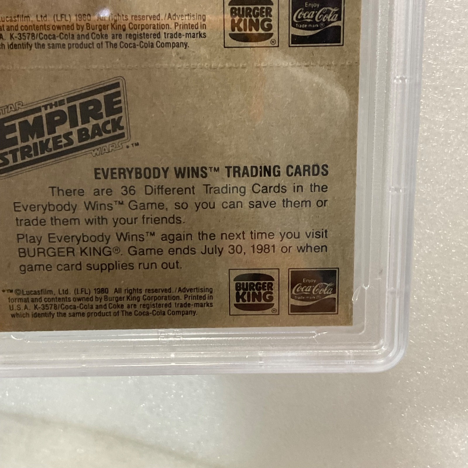 1980 Star Wars Burger King Snow Battle Bounty 3-Panel PSA 7 CERT#149549757 - Image 13