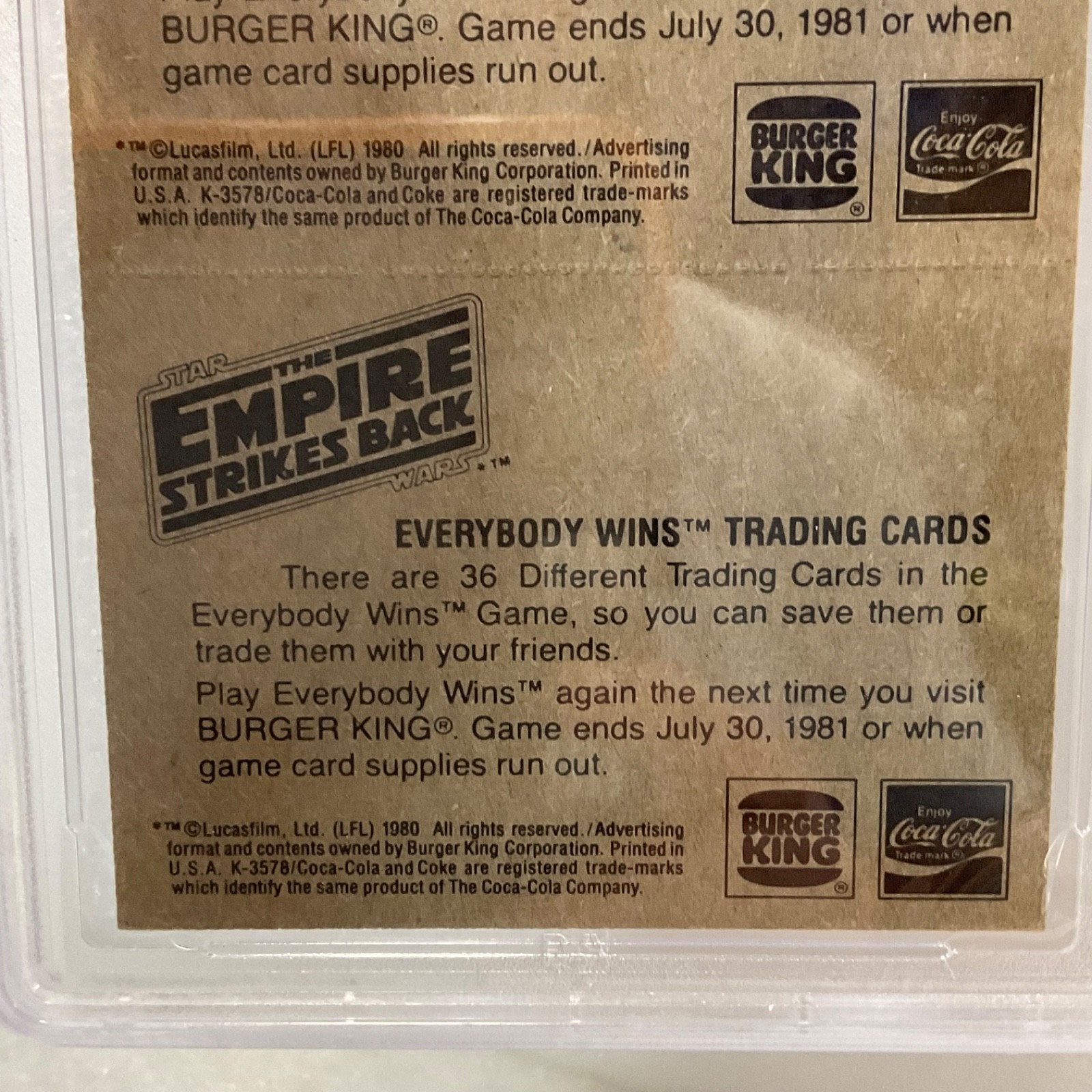 1980 Star Wars Burger King Snow Battle Bounty 3-Panel PSA 7 CERT#149549757 - Image 15