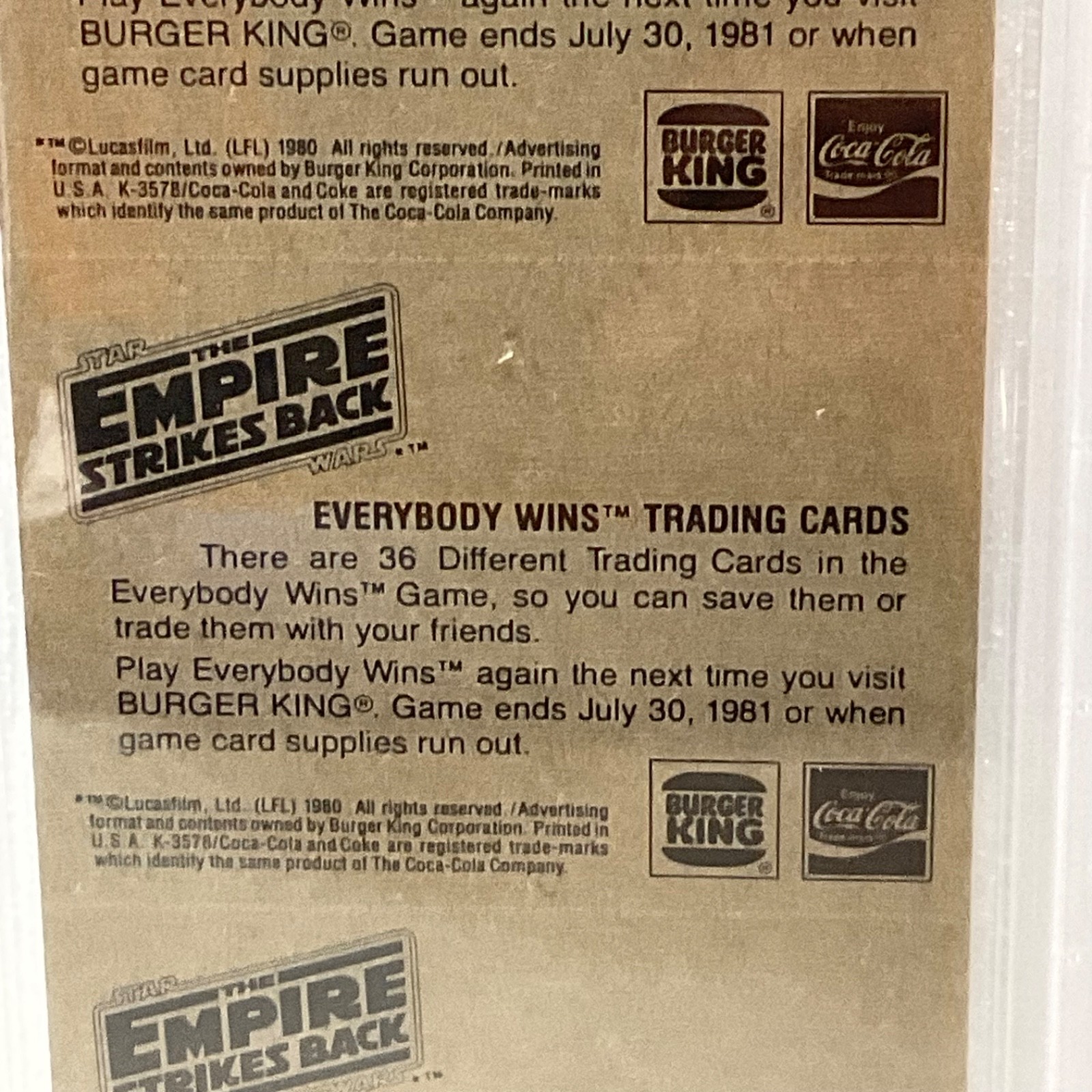 1980 Star Wars Burger King Snow Battle Bounty 3-Panel PSA 7 CERT#149549757 - Image 16