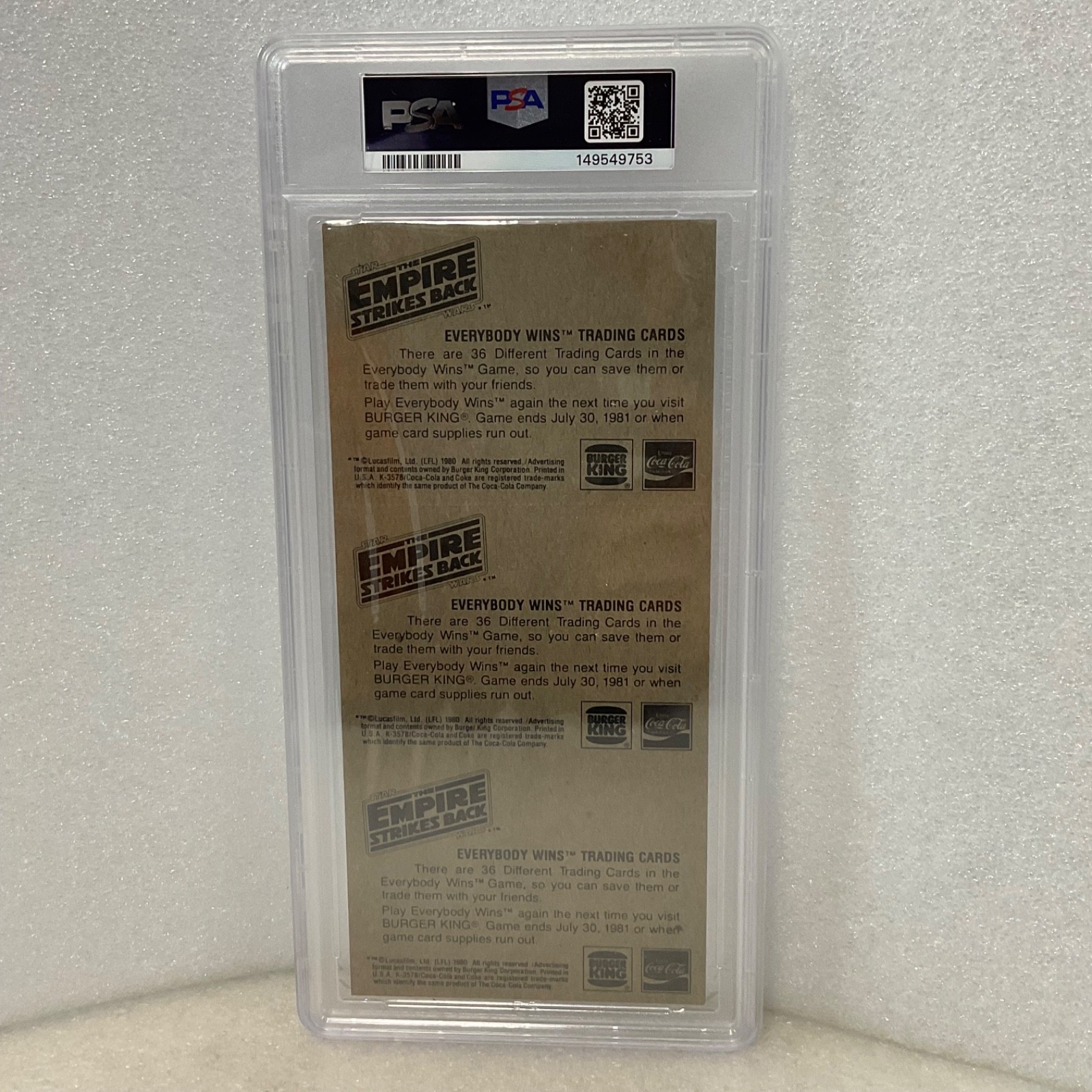 1980 Star Wars Burger King Yoda Luke 3-Panel PSA 6 CERT#149549753 - Image 13