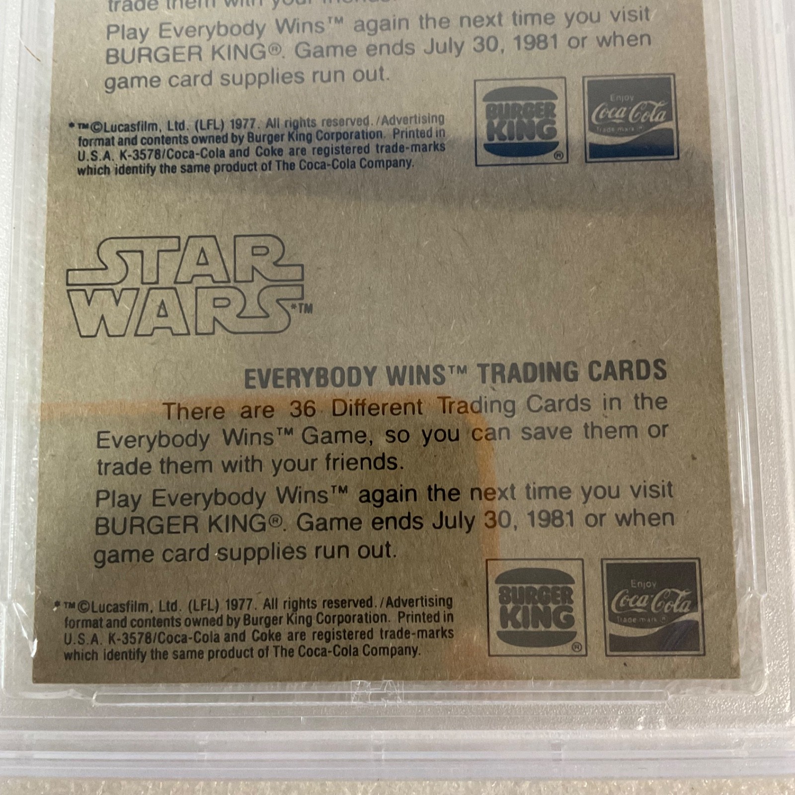 1980 Star Wars Burger King 3-Panel Sandpeople Stormtrooper PSA 7 CERT#149549754 - Image 11