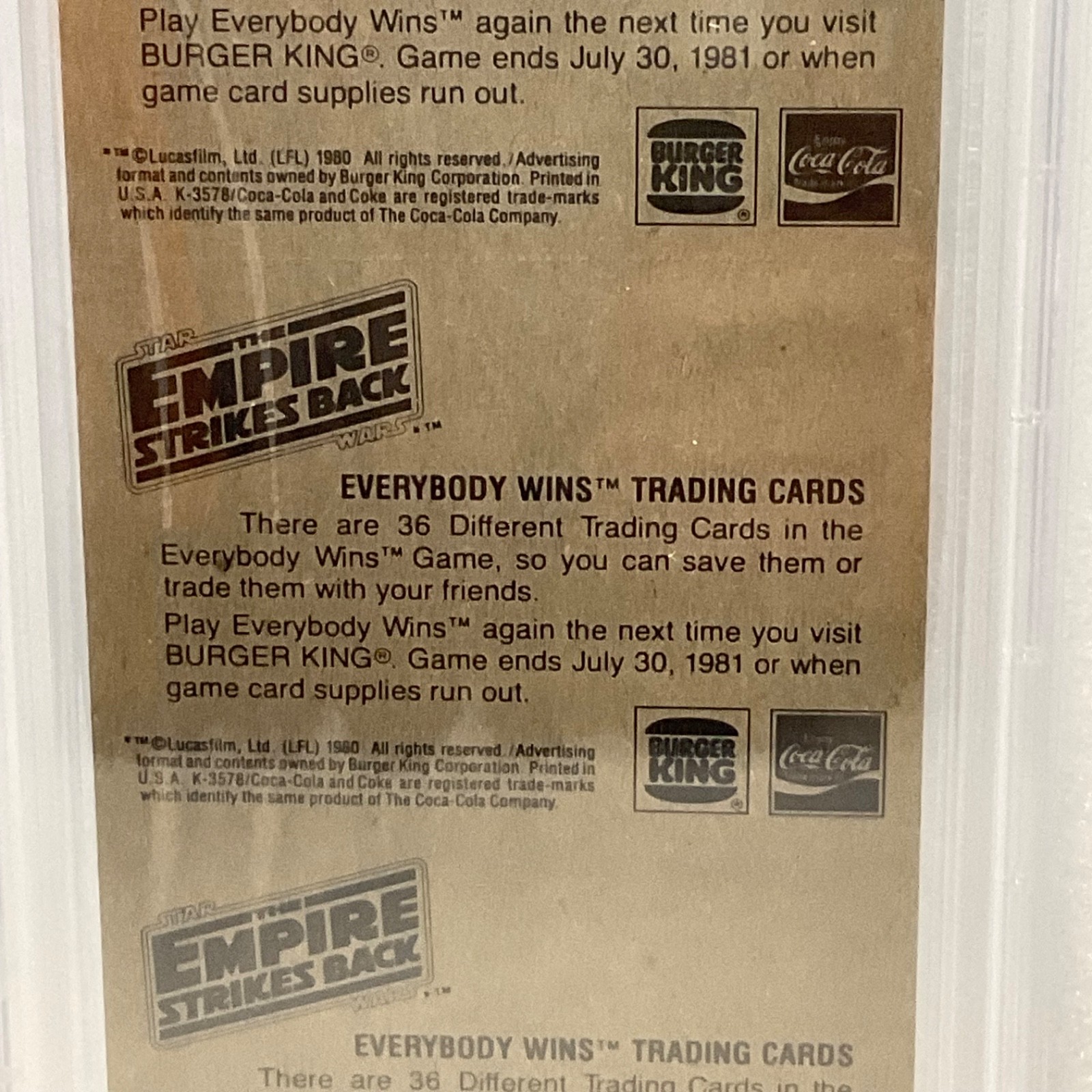 1980 Star Wars Burger King Yoda Luke 3-Panel PSA 6 CERT#149549753 - Image 16