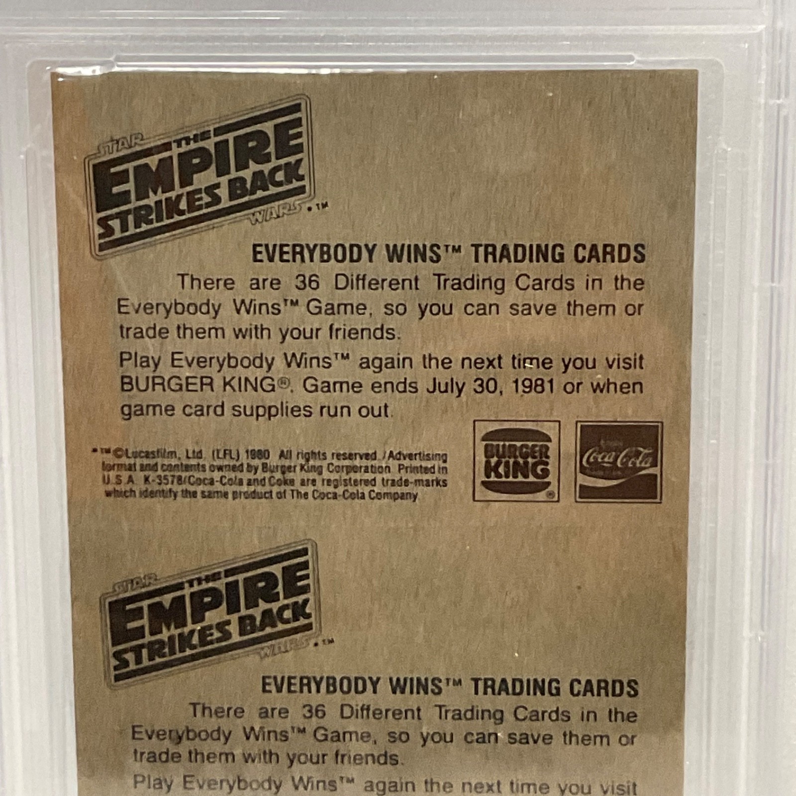 1980 Star Wars Burger King Yoda Luke 3-Panel PSA 6 CERT#149549753 - Image 15