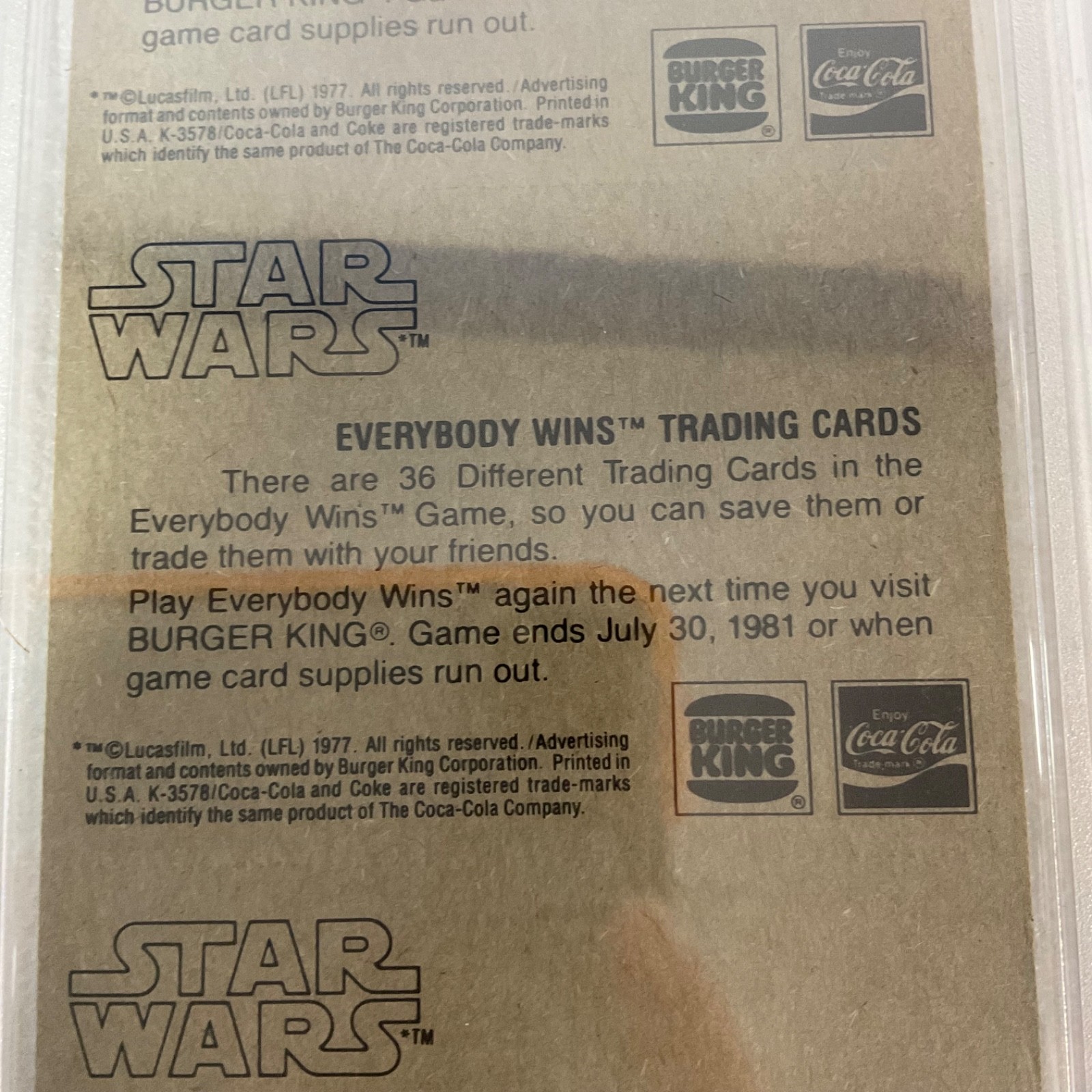 1980 Star Wars Burger King 3-Panel Sandpeople Stormtrooper PSA 7 CERT#149549754 - Image 10