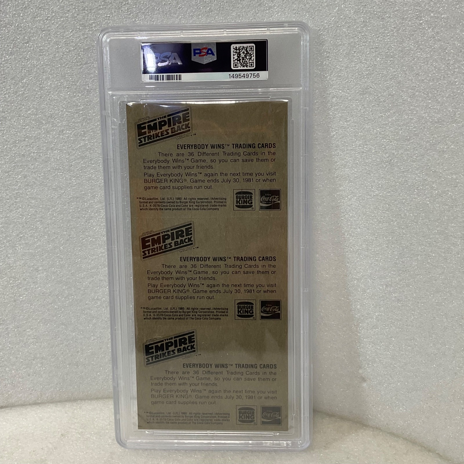 1980 Star Wars Burger King Dark/Imperial/Droids 3-Panel PSA 7 CERT#149549756 - Image 2