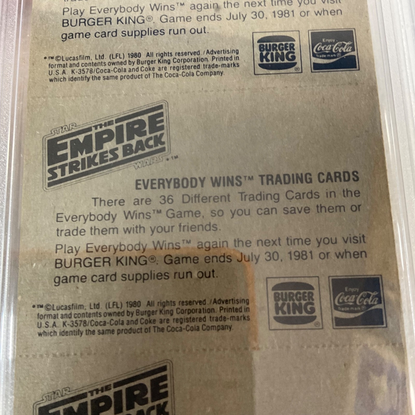 1980 Star Wars Burger King Seduced Dashing Luke 3-Panel PSA Auth CERT#149549760 - Image 20
