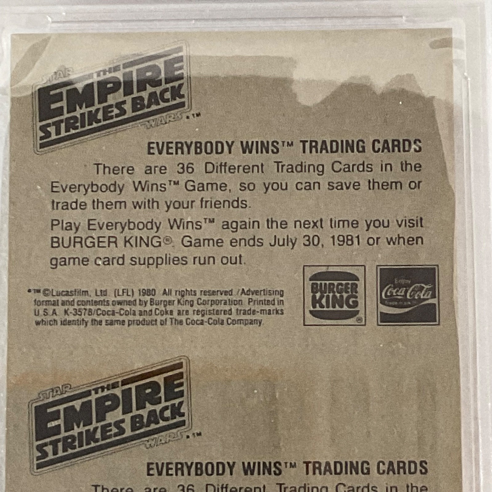 1980 Star Wars Burger King Dark/Imperial/Droids 3-Panel PSA 7 CERT#149549756 - Image 16
