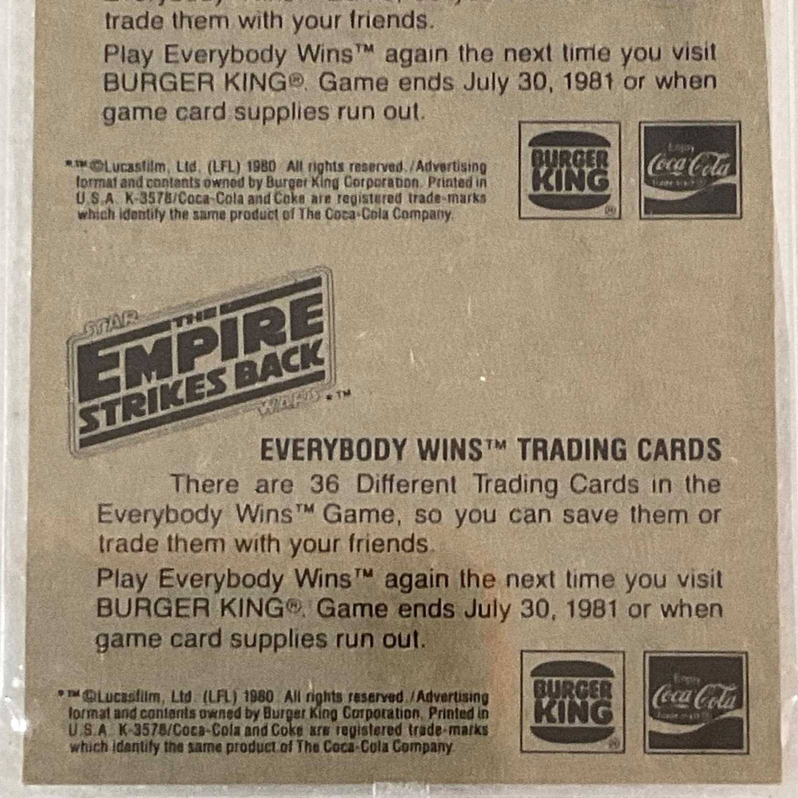 1980 Star Wars Burger King Dark/Imperial/Droids 3-Panel PSA 7 CERT#149549756 - Image 18