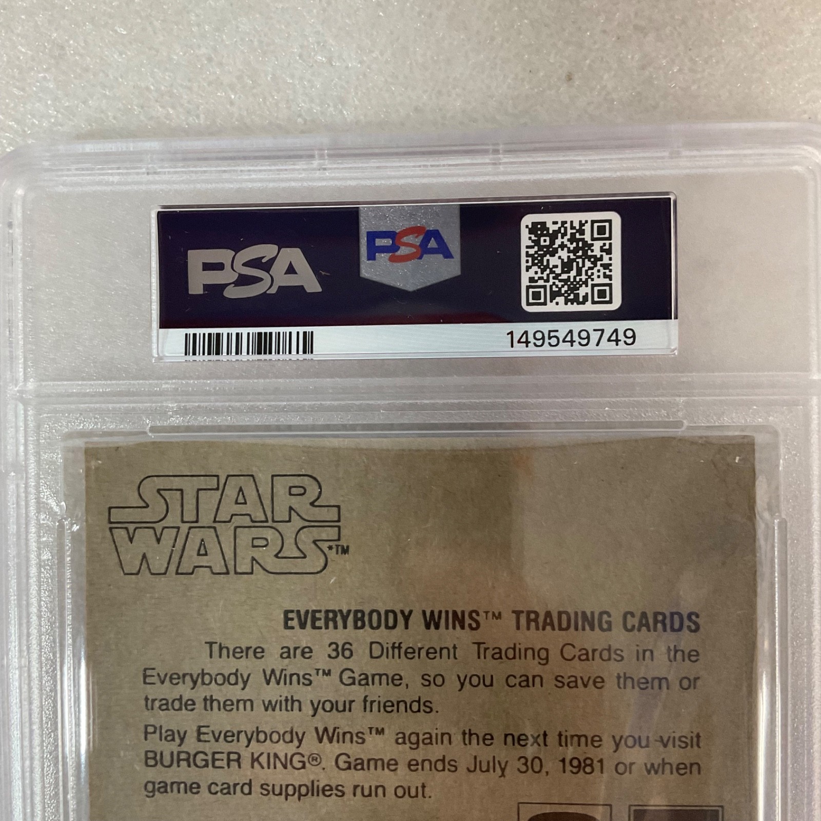 1980 Star Wars Burger King Luke Captured 3-Panel PSA 7 CERT#149549749 - Image 15