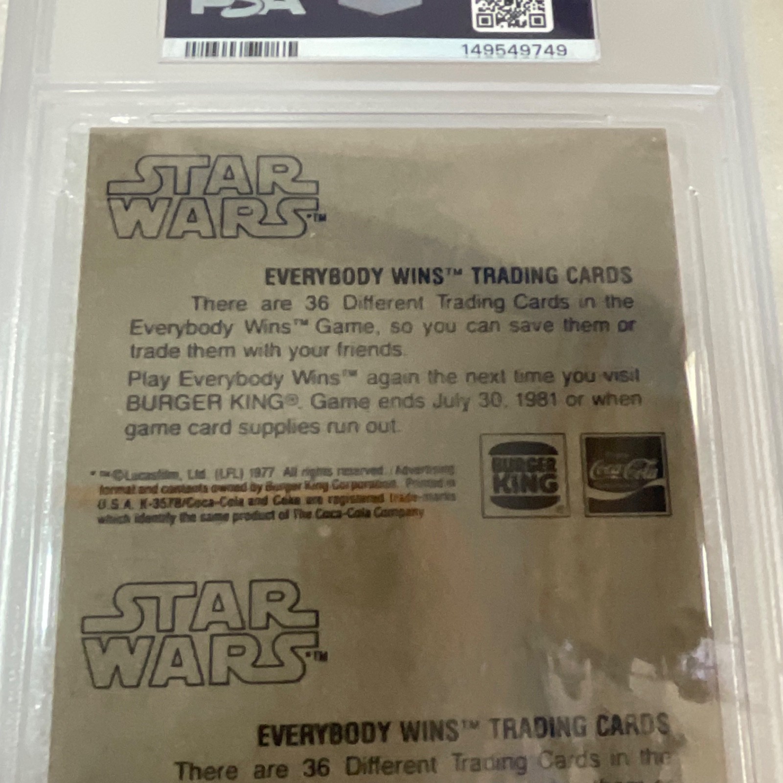 1980 Star Wars Burger King Luke Captured 3-Panel PSA 7 CERT#149549749 - Image 20