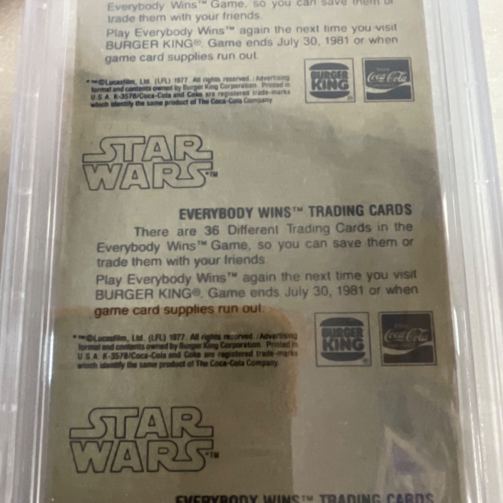 1980 Star Wars Burger King Luke Captured 3-Panel PSA 7 CERT#149549749 - Image 21