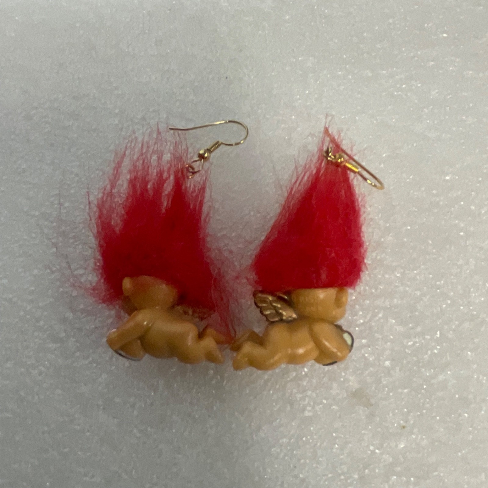 Vintage Russ Berrie Cherub Troll Earrings Red Hair Heart Gem Cupid Valentine - Image 2