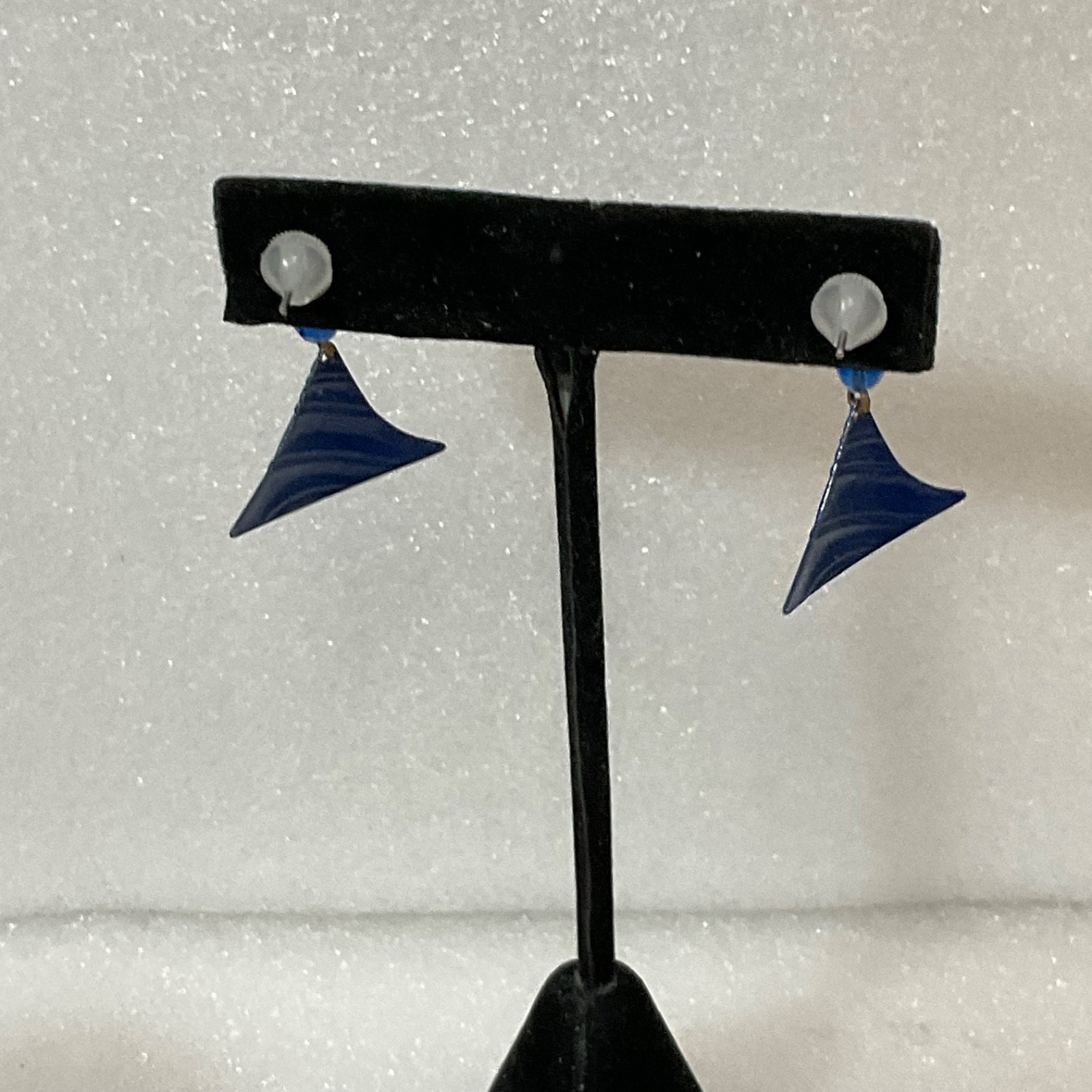 Vintage Blue Acrylic Dangle Earrings Geometric Fan Shape Pierced Jewelry - Image 4