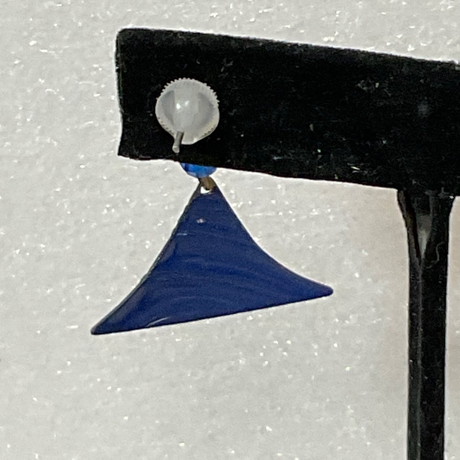 Vintage Blue Acrylic Dangle Earrings Geometric Fan Shape Pierced Jewelry - Image 5