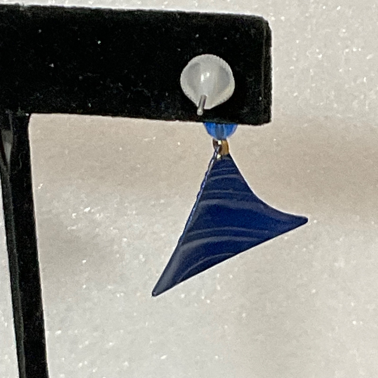Vintage Blue Acrylic Dangle Earrings Geometric Fan Shape Pierced Jewelry - Image 6