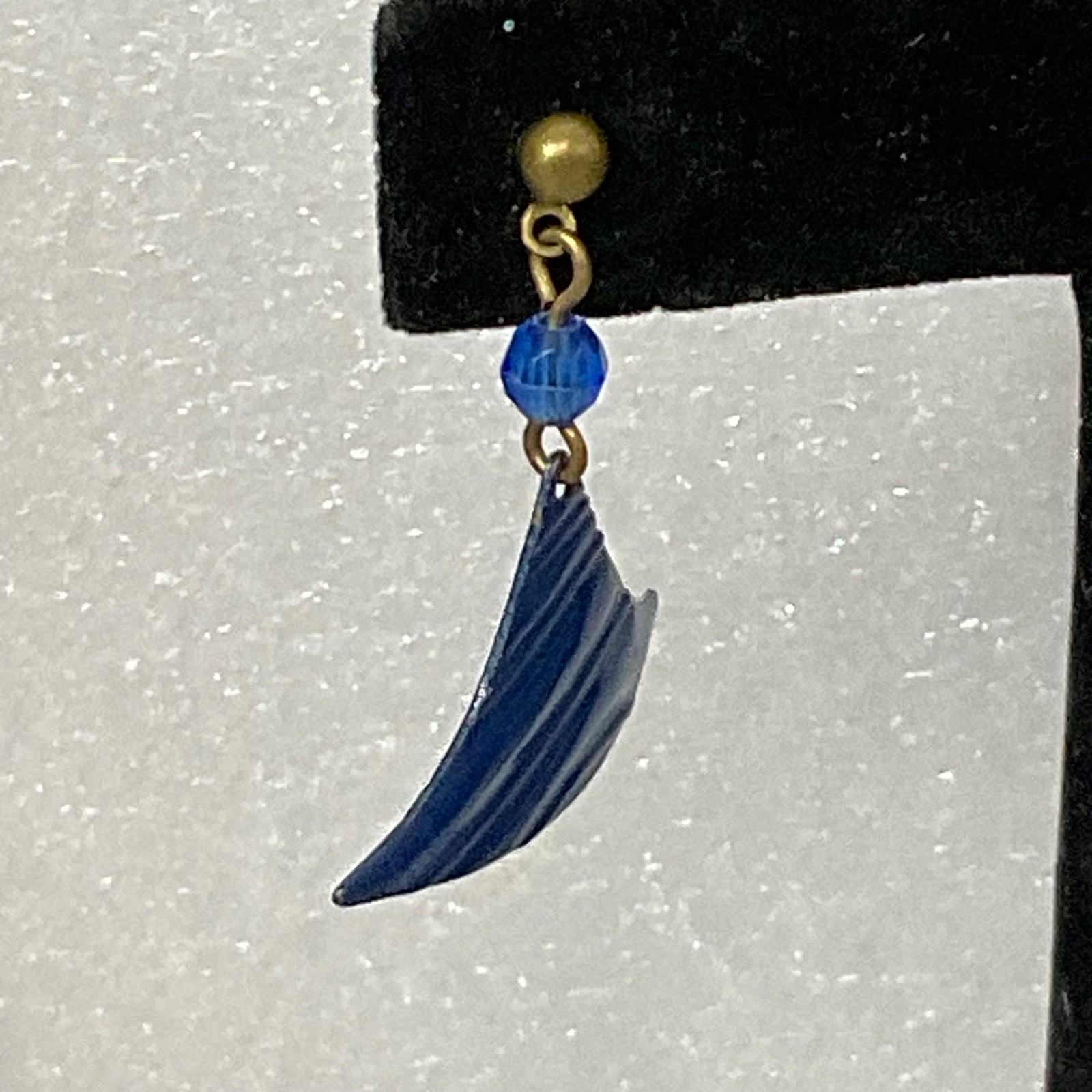 Vintage Blue Acrylic Dangle Earrings Geometric Fan Shape Pierced Jewelry - Image 7
