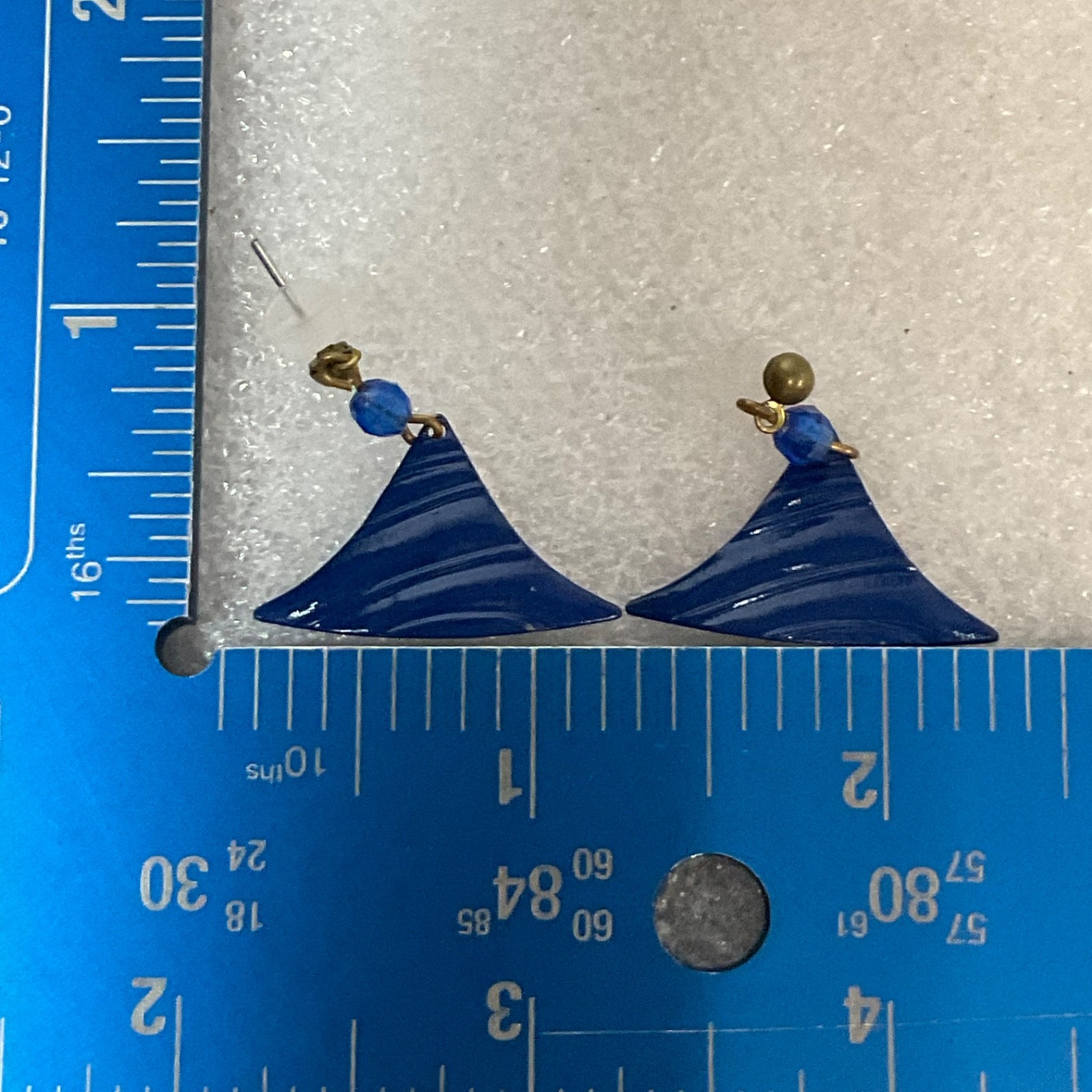 Vintage Blue Acrylic Dangle Earrings Geometric Fan Shape Pierced Jewelry - Image 10