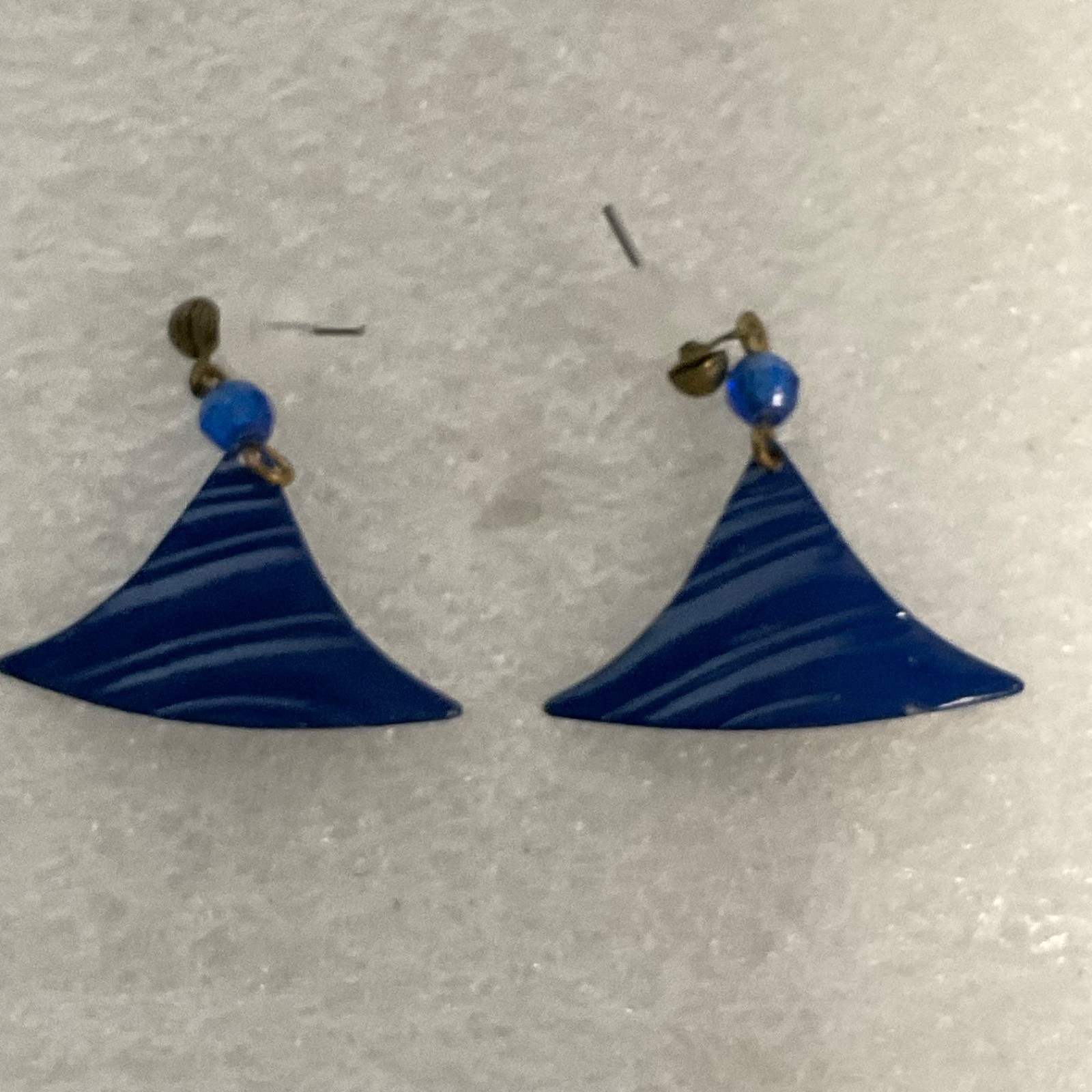 Vintage Blue Acrylic Dangle Earrings Geometric Fan Shape Pierced Jewelry - Image 12